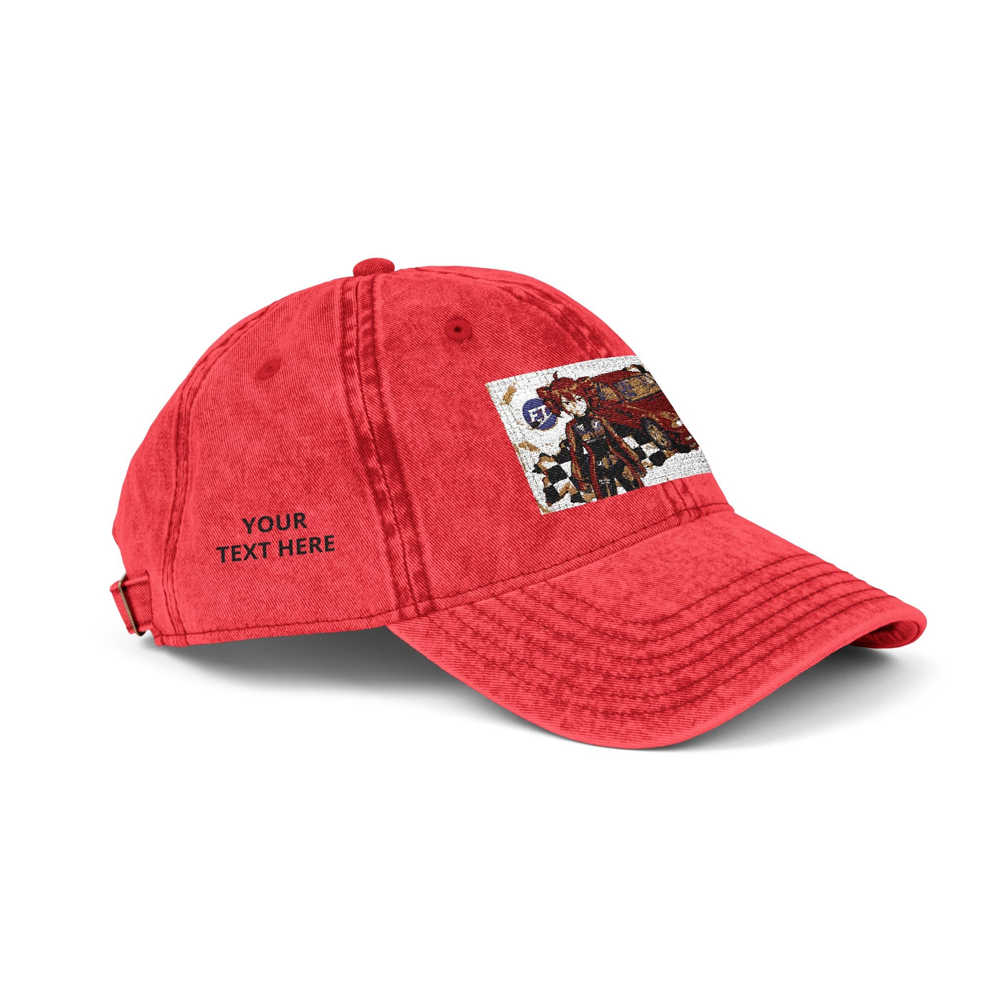 Red Haired Racer Vintage Embroidered Hat | Anime Racing Dad Cap | BMW Anime Washed Cap | Vocaloid Car Club Baseball Hat