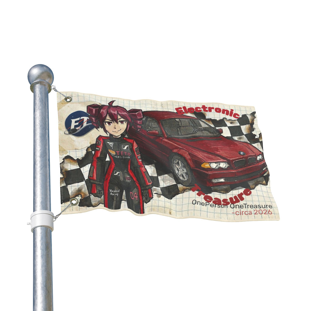 Red Haired Racer Double-Sided Flag | Anime Racing Wall Flag | Vocaloid Car Club Fan Banner | JDM Anime Room Decor
