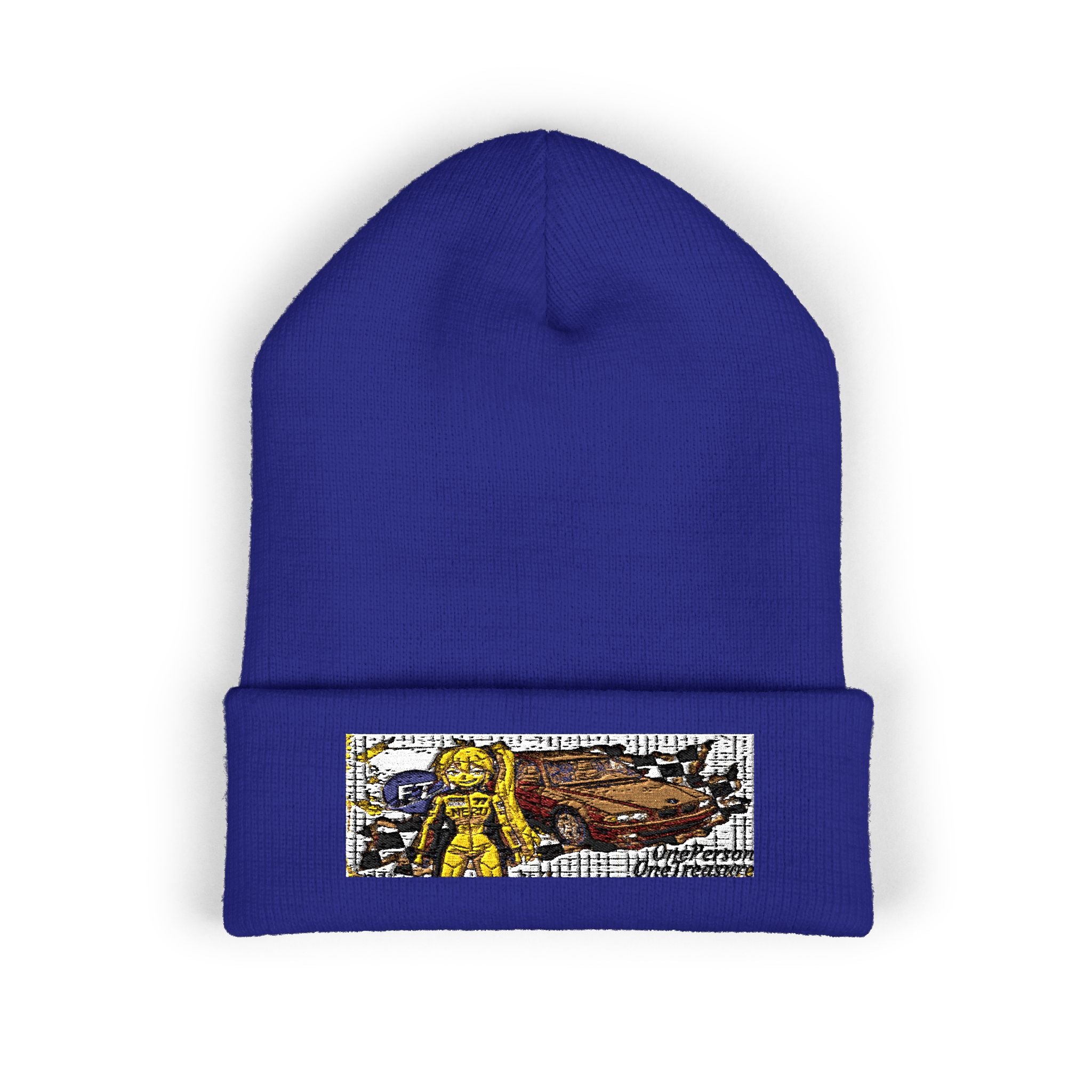 Yellow Haired Racer Embroidered Cuffed Beanie | Anime Racing Winter Hat | BMW Anime Streetwear Beanie | Vocaloid Car Club Knit Hat
