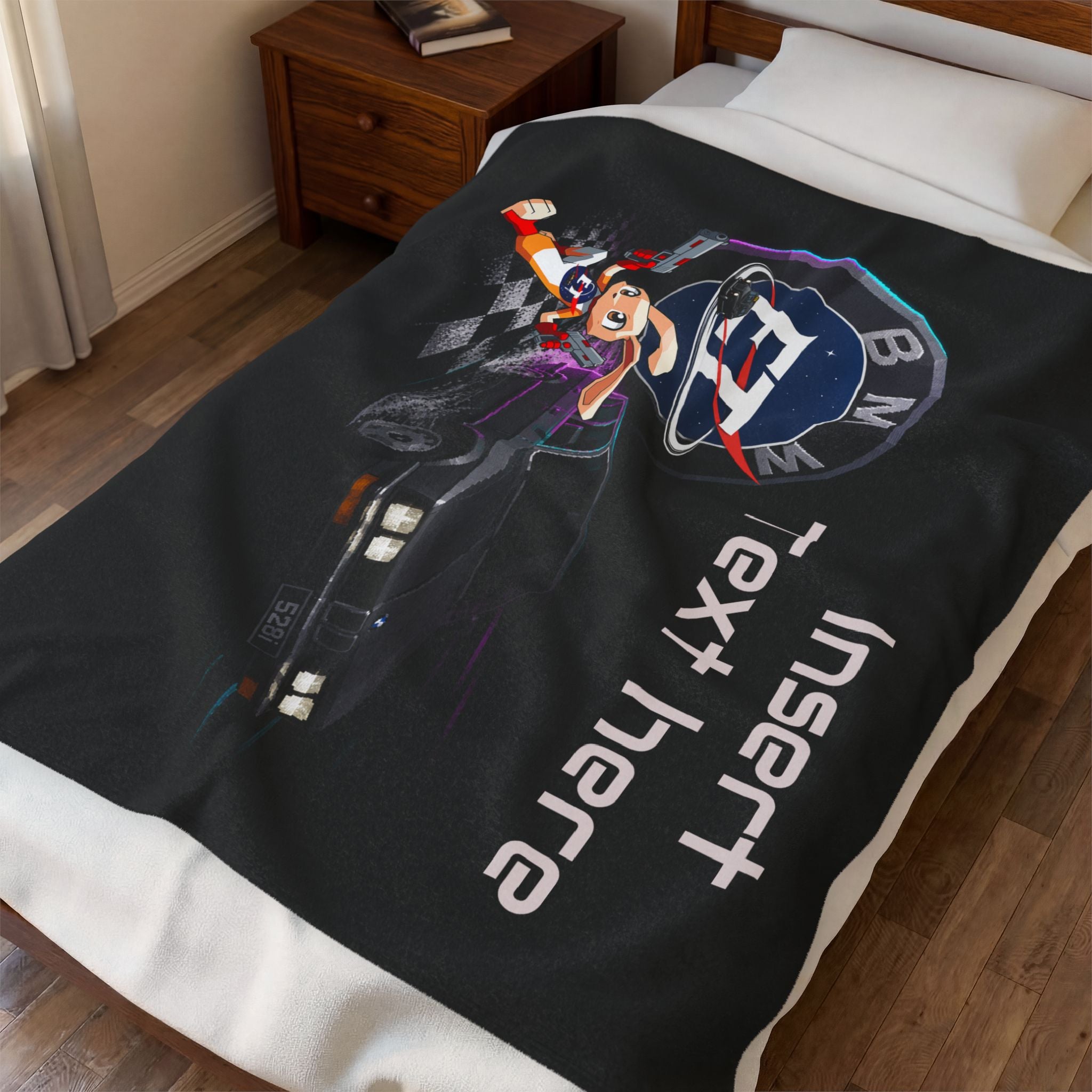 Electronic Treasure Velveteen Plush Blanket – Enzo Mascot Retro Racer Design