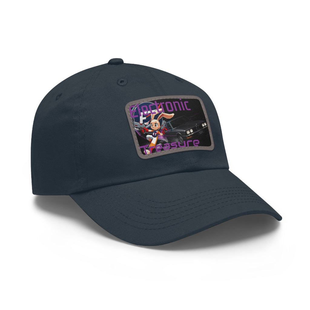 Electronic Treasure Dad Hat – Enzo Mascot Rectangular Leather Patch Cap