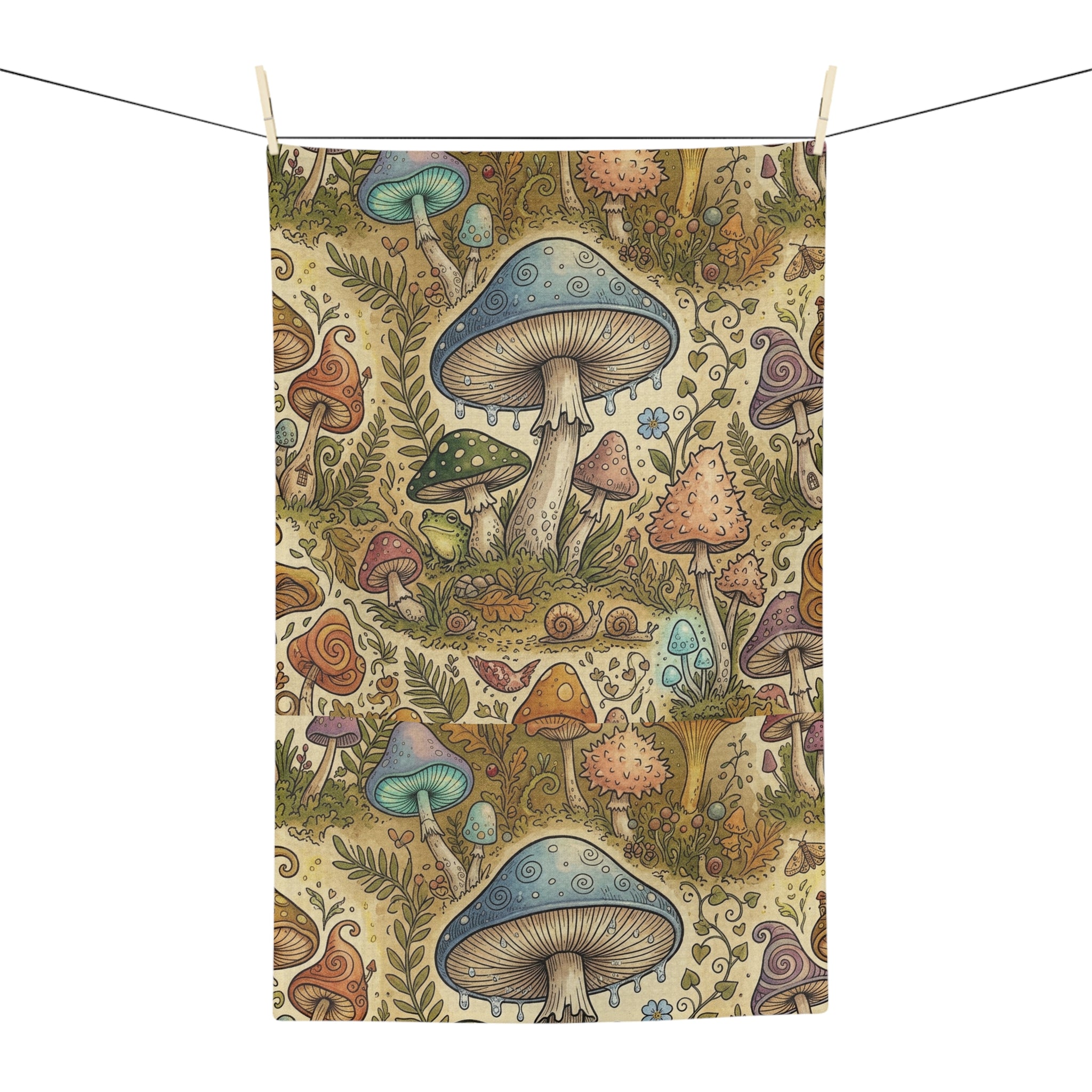 Woodland Mushroom Microfiber Tea Towel – Vintage Forest Fungi Kitchen Towel