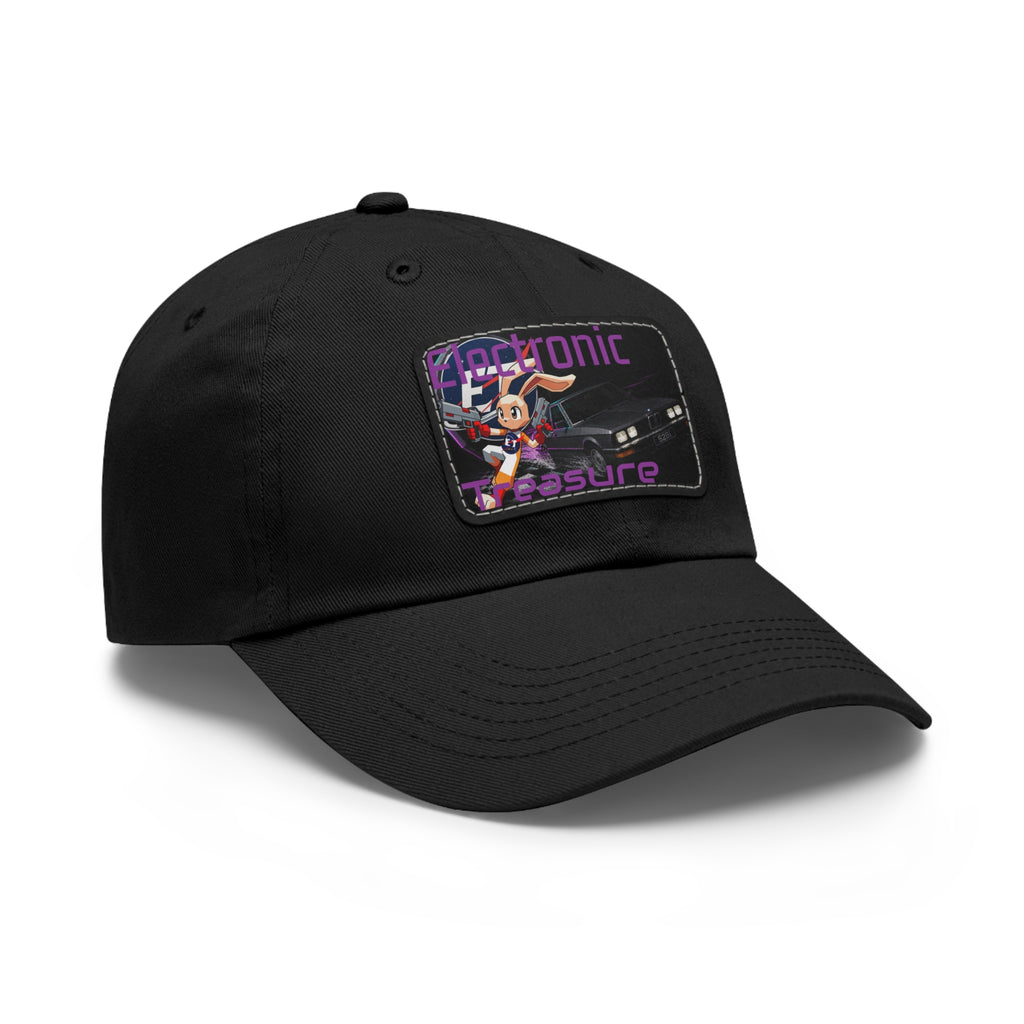 Electronic Treasure Dad Hat – Enzo Mascot Rectangular Leather Patch Cap