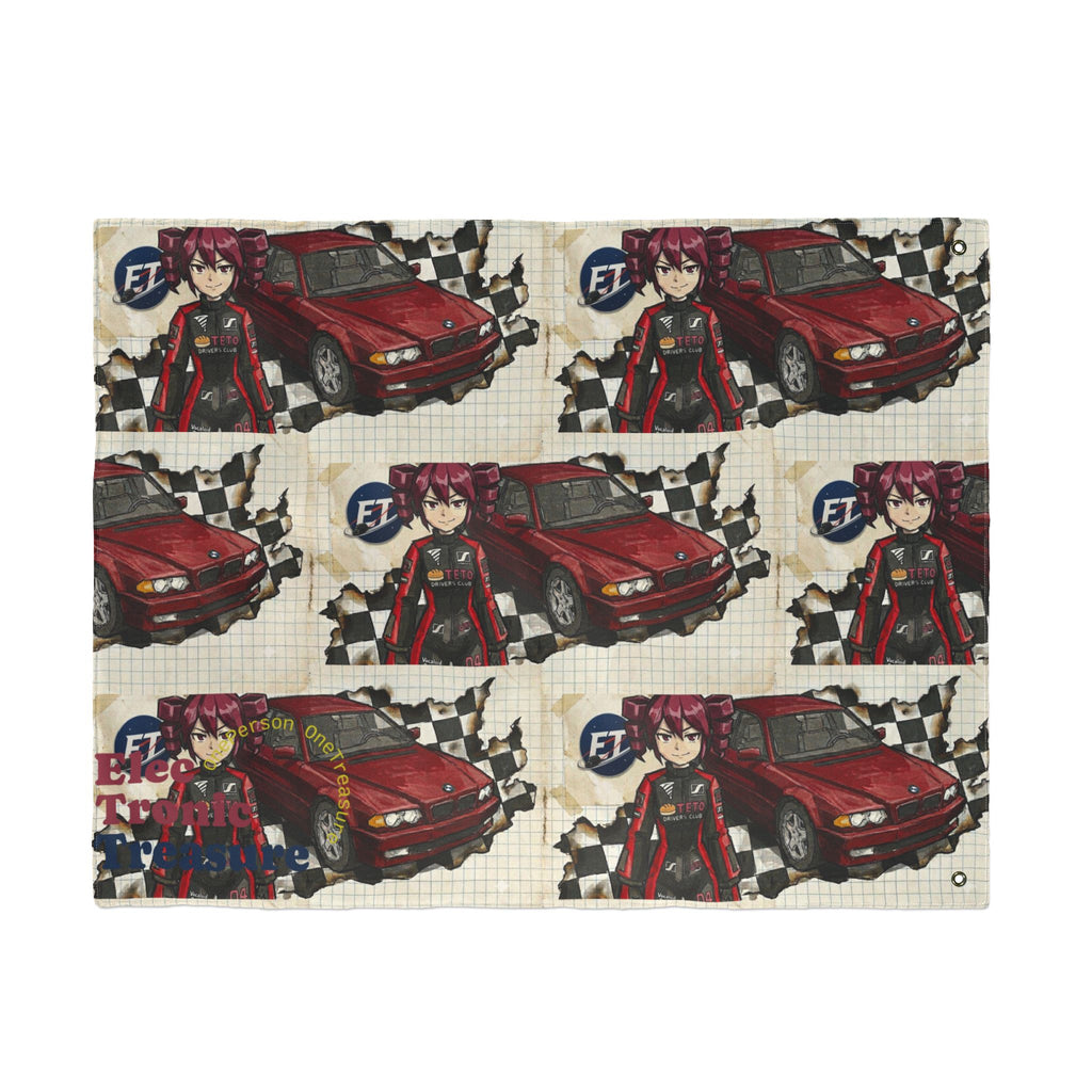 Red Haired Racer Double-Sided Flag | Anime Racing Wall Flag | Vocaloid Car Club Fan Banner | JDM Anime Room Decor