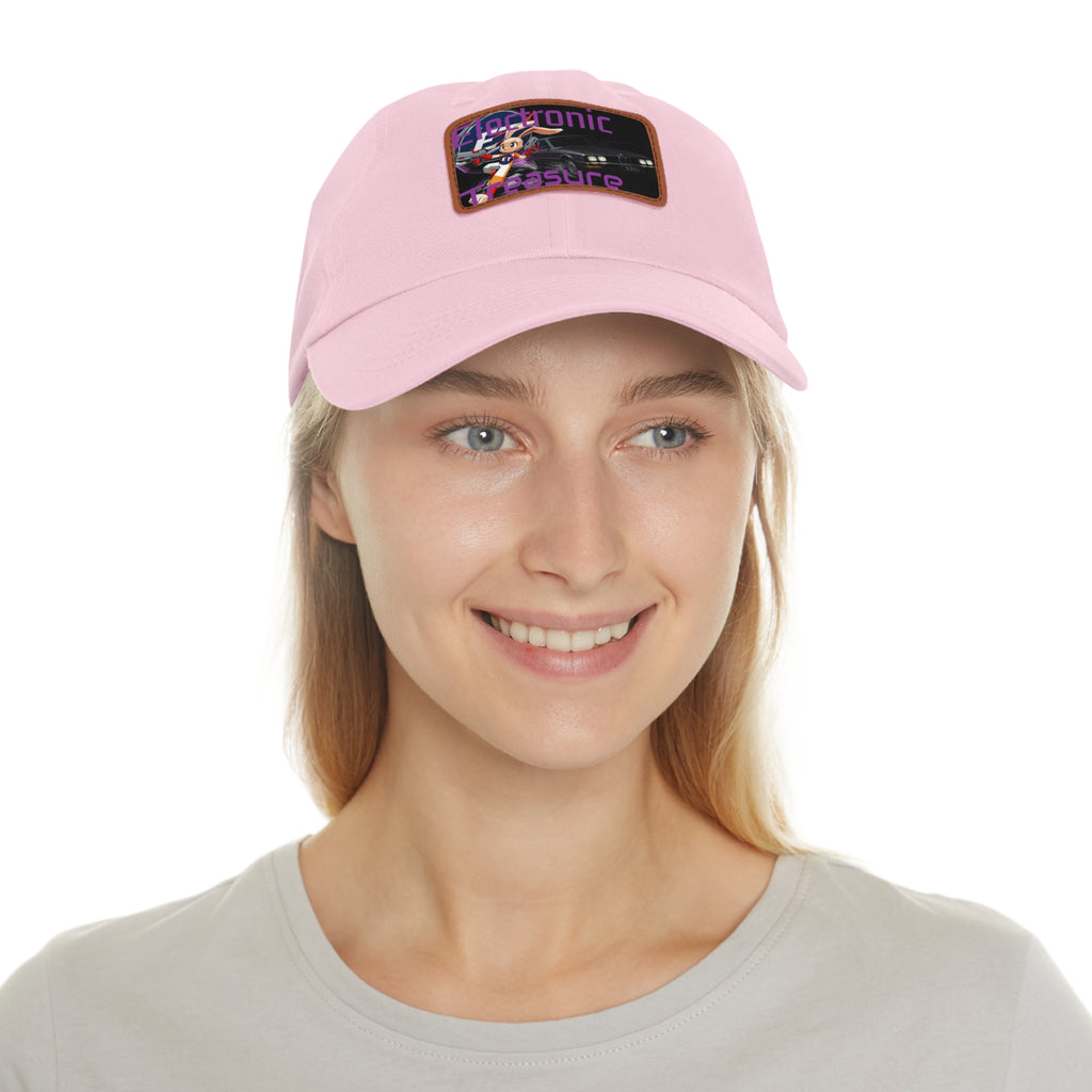Electronic Treasure Dad Hat – Enzo Mascot Rectangular Leather Patch Cap