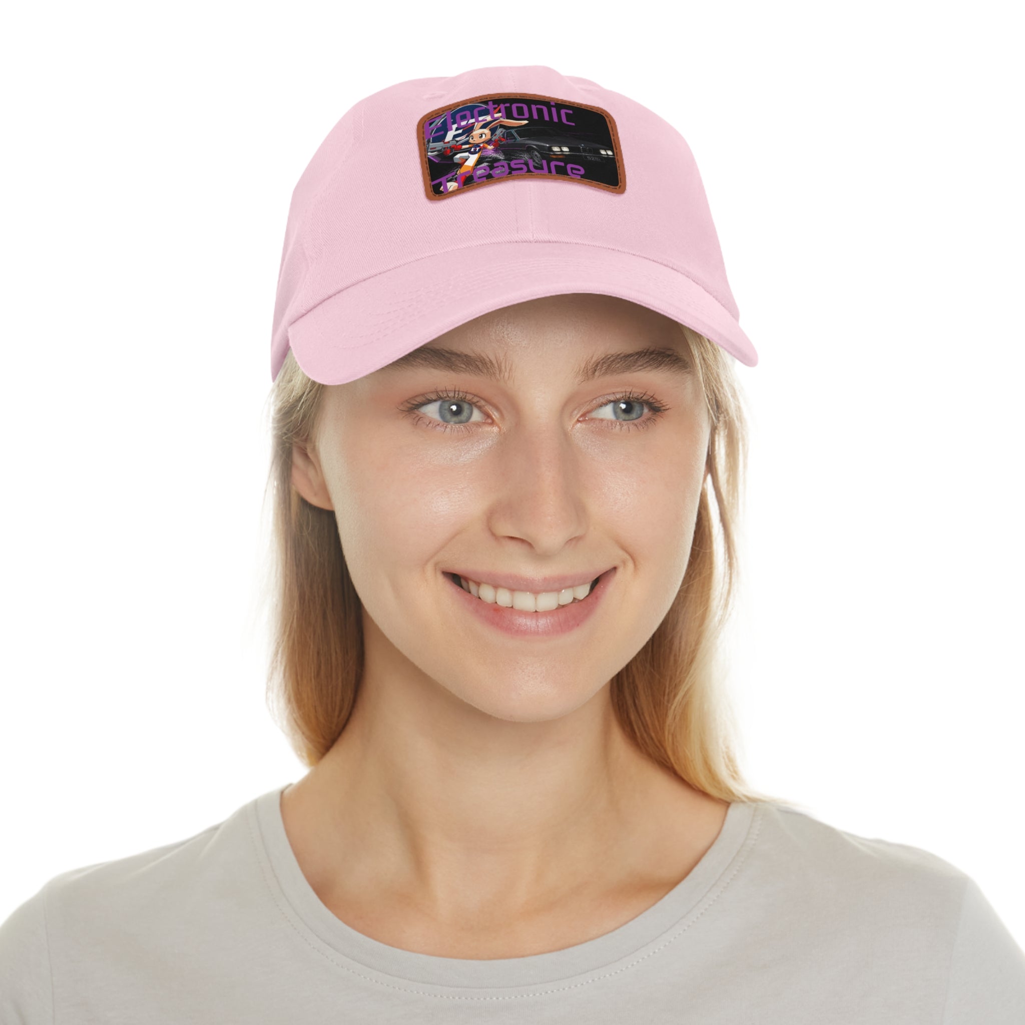 Electronic Treasure Dad Hat – Enzo Mascot Rectangular Leather Patch Cap