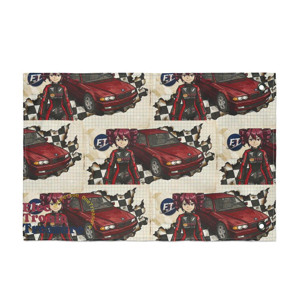 Red Haired Racer Double-Sided Flag | Anime Racing Wall Flag | Vocaloid Car Club Fan Banner | JDM Anime Room Decor