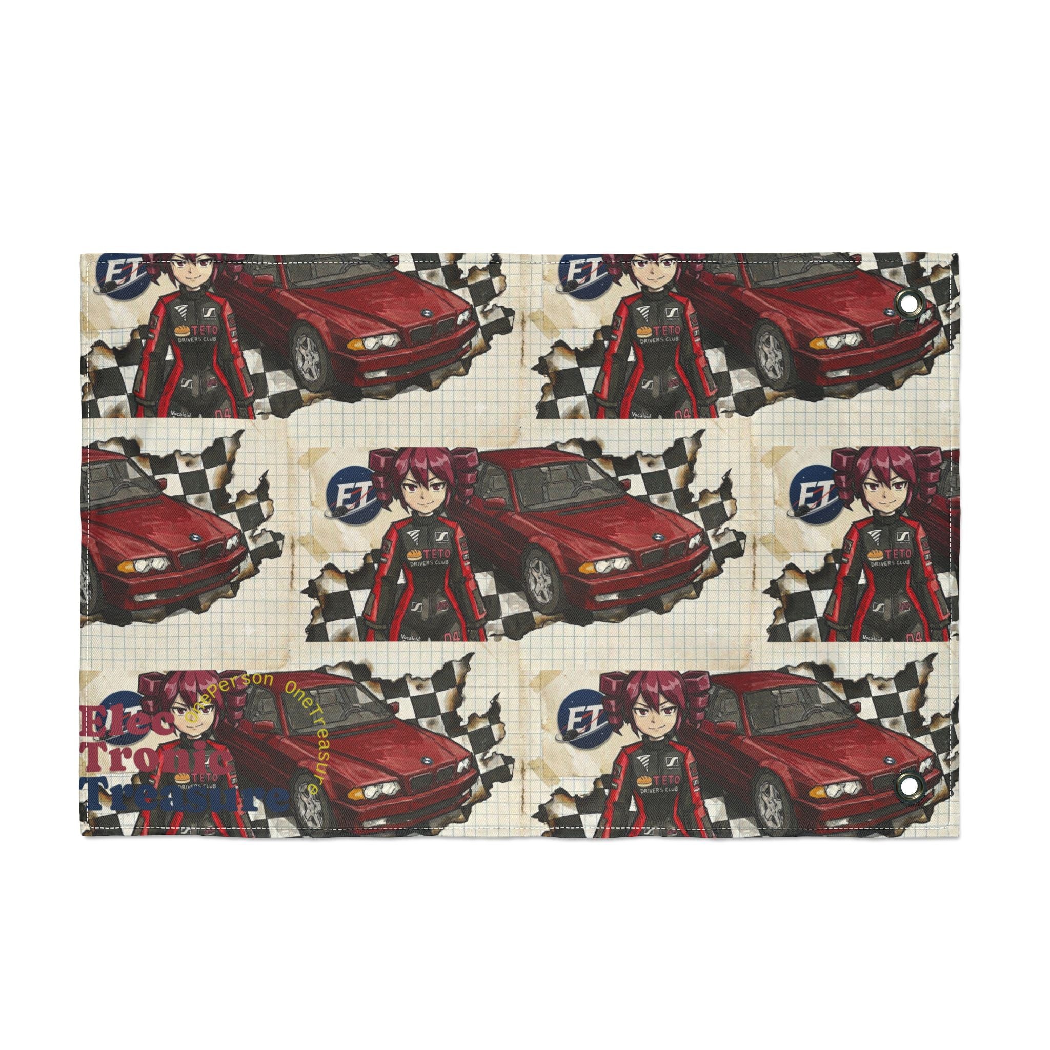 Red Haired Racer Double-Sided Flag | Anime Racing Wall Flag | Vocaloid Car Club Fan Banner | JDM Anime Room Decor