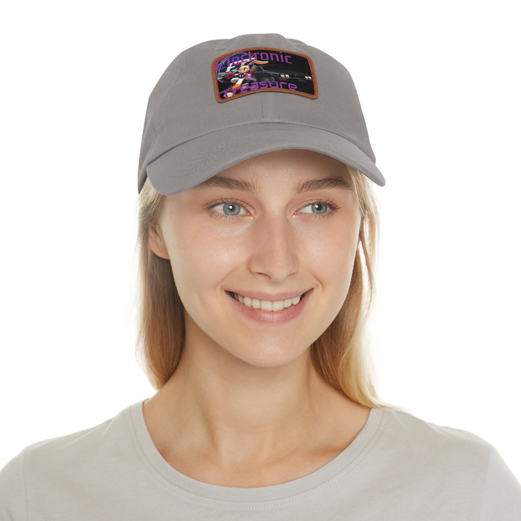 Electronic Treasure Dad Hat – Enzo Mascot Rectangular Leather Patch Cap