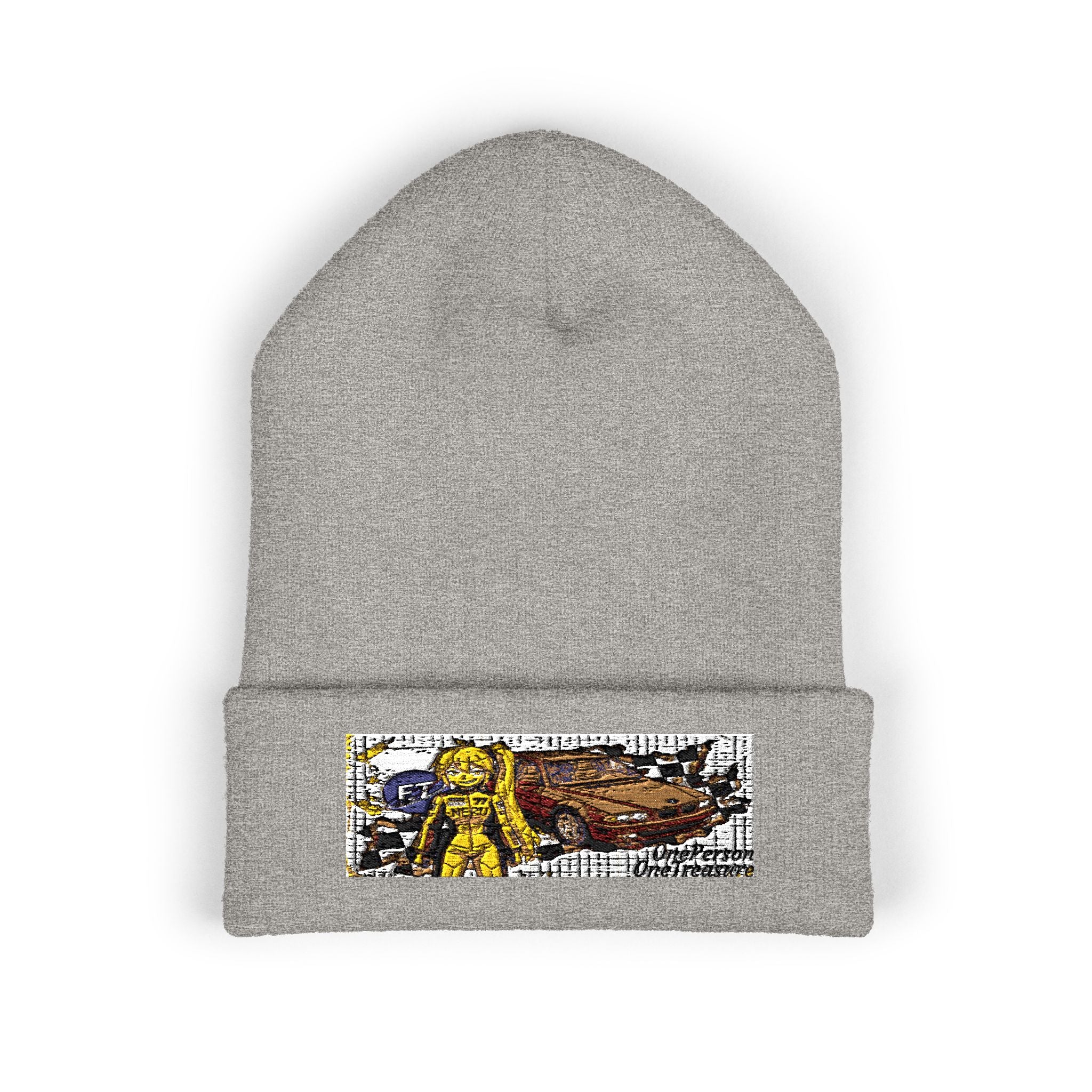 Yellow Haired Racer Embroidered Cuffed Beanie | Anime Racing Winter Hat | BMW Anime Streetwear Beanie | Vocaloid Car Club Knit Hat