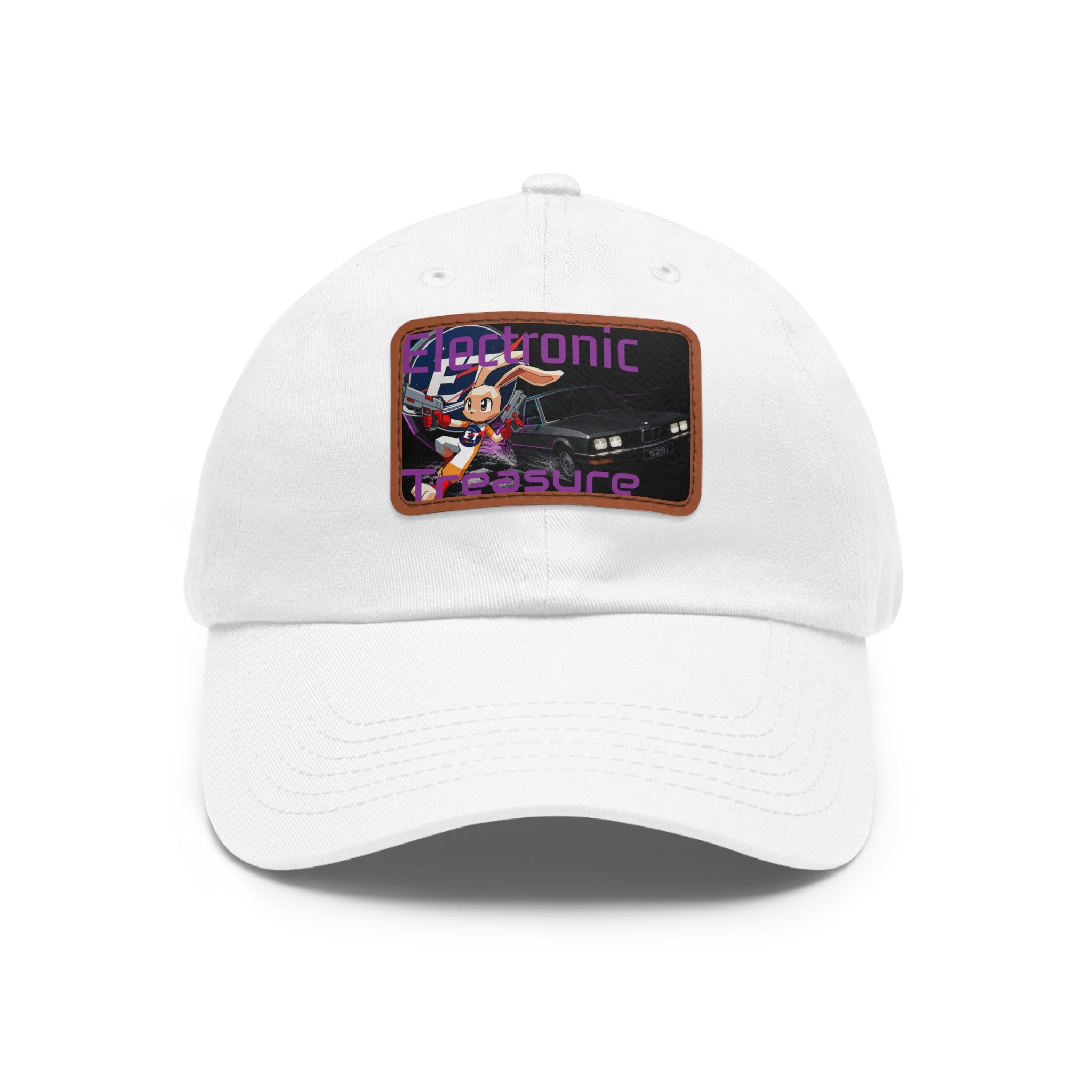 Electronic Treasure Dad Hat – Enzo Mascot Rectangular Leather Patch Cap