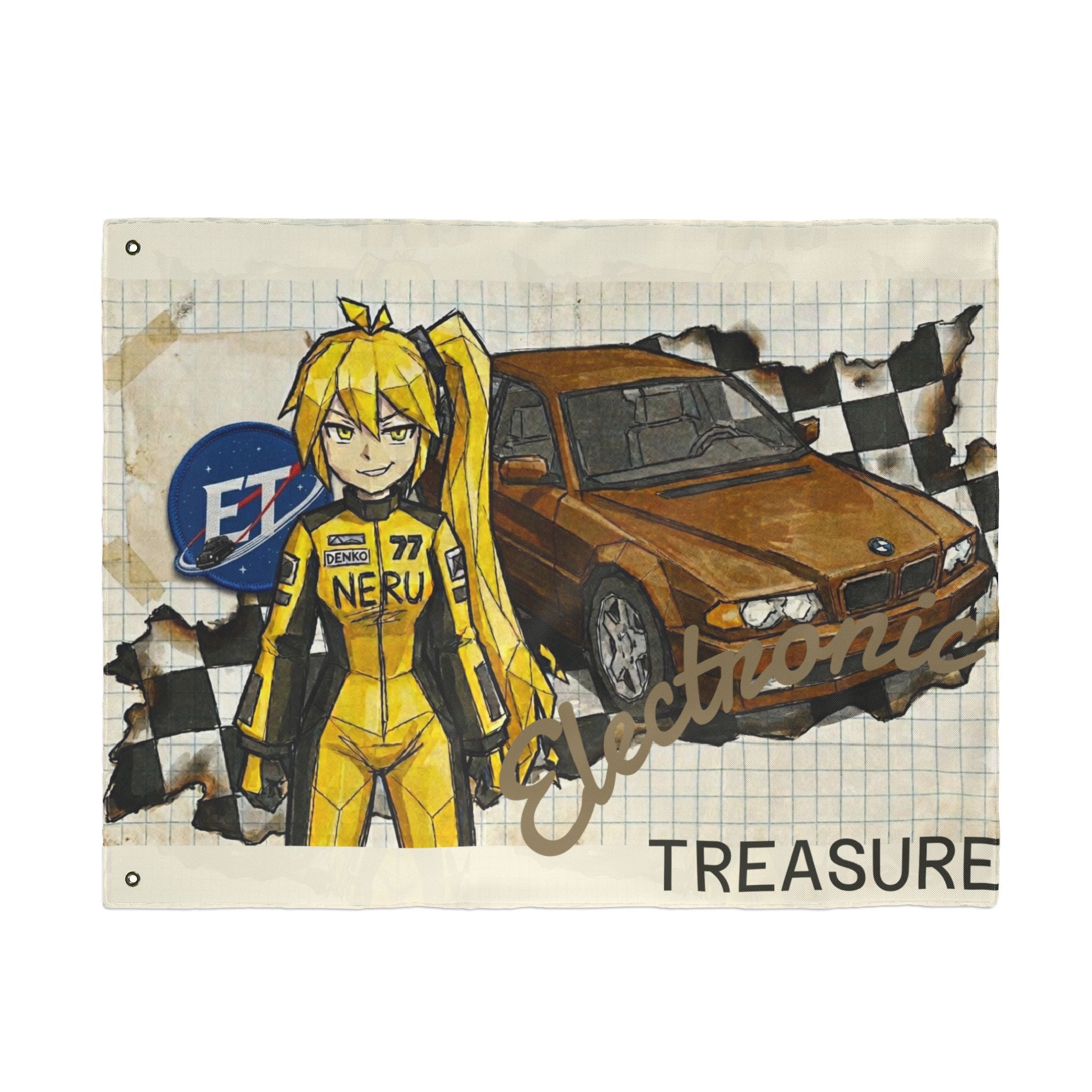 Yellow Haired Racer Double-Sided Flag | Anime Racing Wall Flag | Vocaloid Car Club Fan Banner | BMW Anime Room Decor
