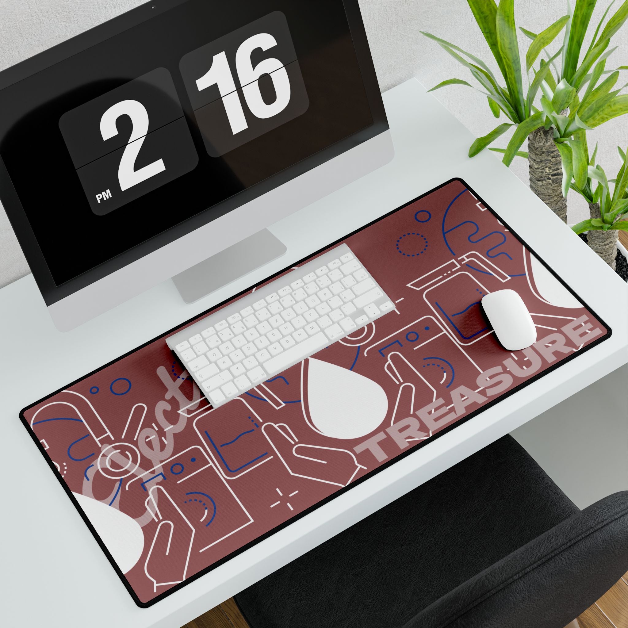 Electronic Treasure Cyberpunk Desk Mat — Neon Circuitry Treasure Map