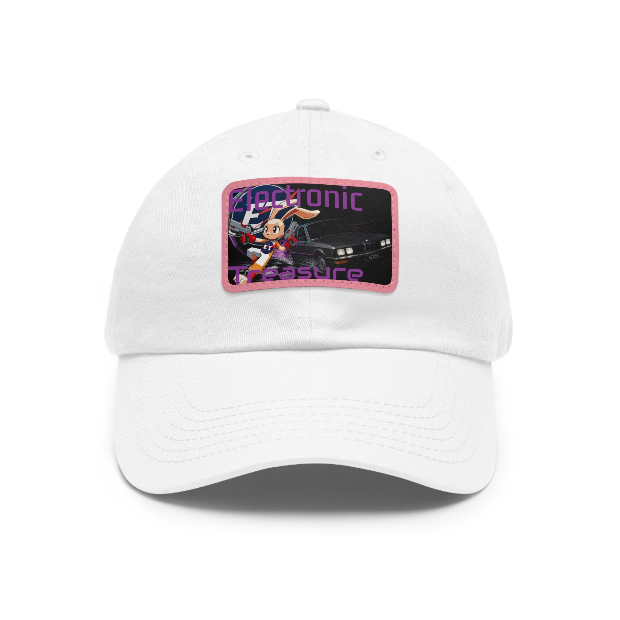 Electronic Treasure Dad Hat – Enzo Mascot Rectangular Leather Patch Cap