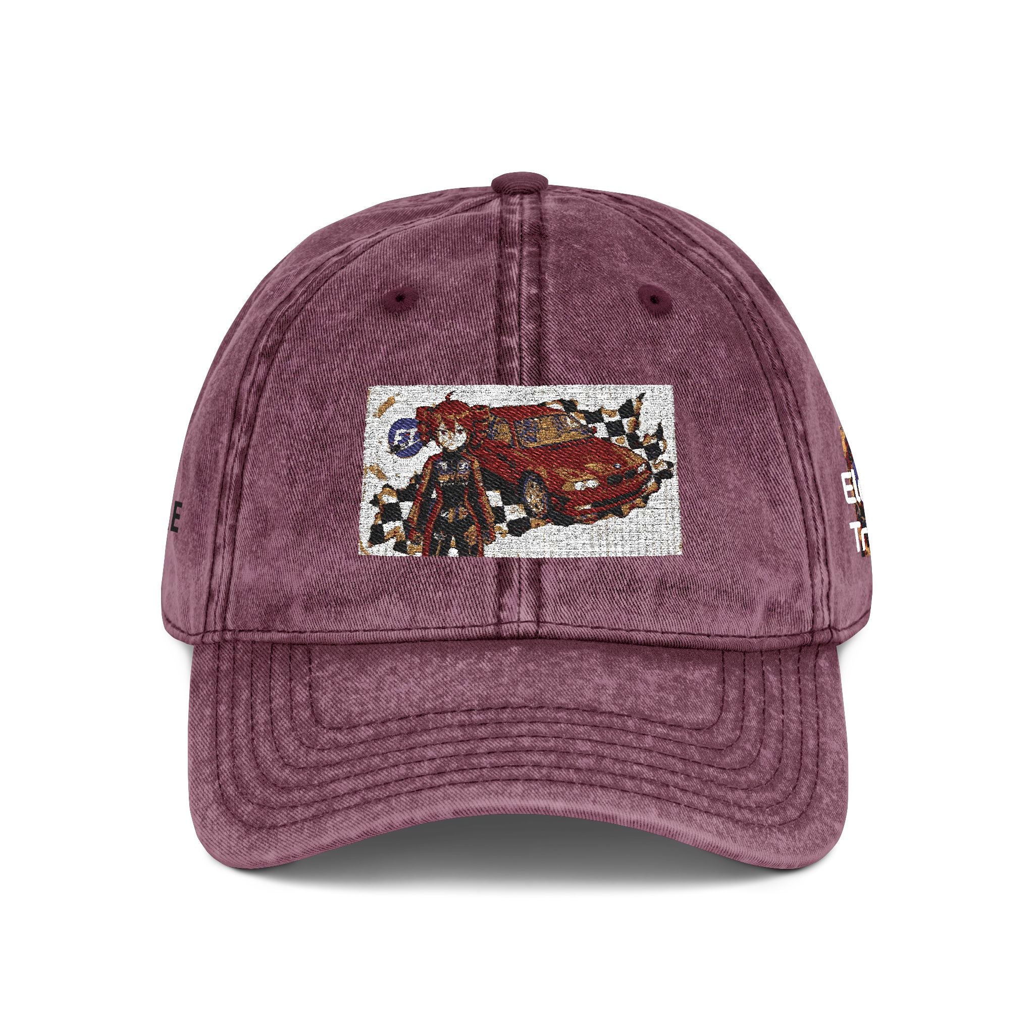 Red Haired Racer Vintage Embroidered Hat | Anime Racing Dad Cap | BMW Anime Washed Cap | Vocaloid Car Club Baseball Hat