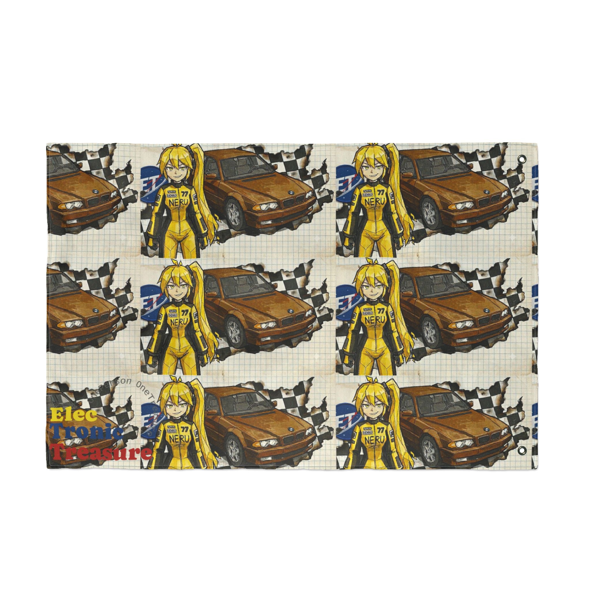 Yellow Haired Racer Double-Sided Flag | Anime Racing Wall Flag | Vocaloid Car Club Fan Banner | BMW Anime Room Decor