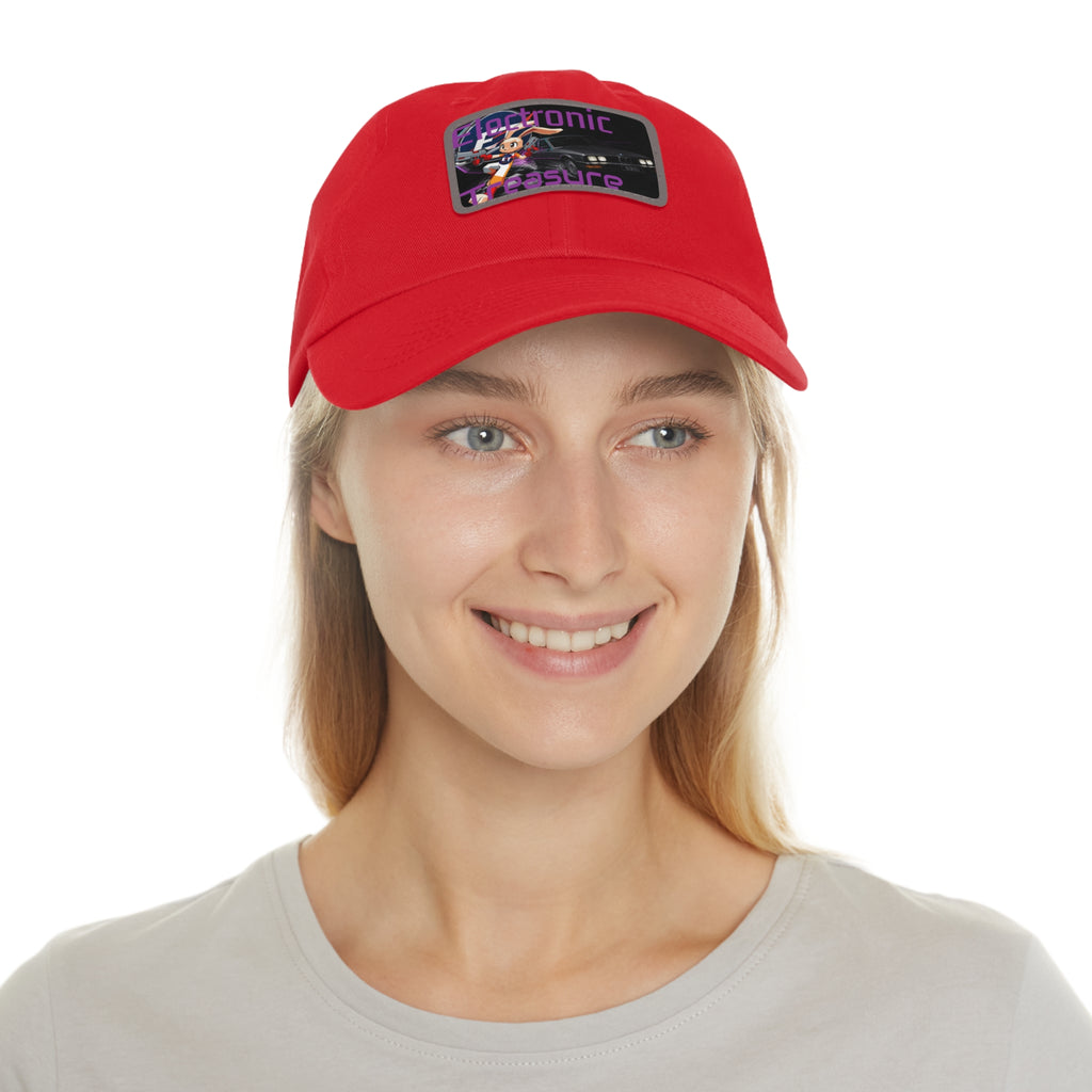 Electronic Treasure Dad Hat – Enzo Mascot Rectangular Leather Patch Cap
