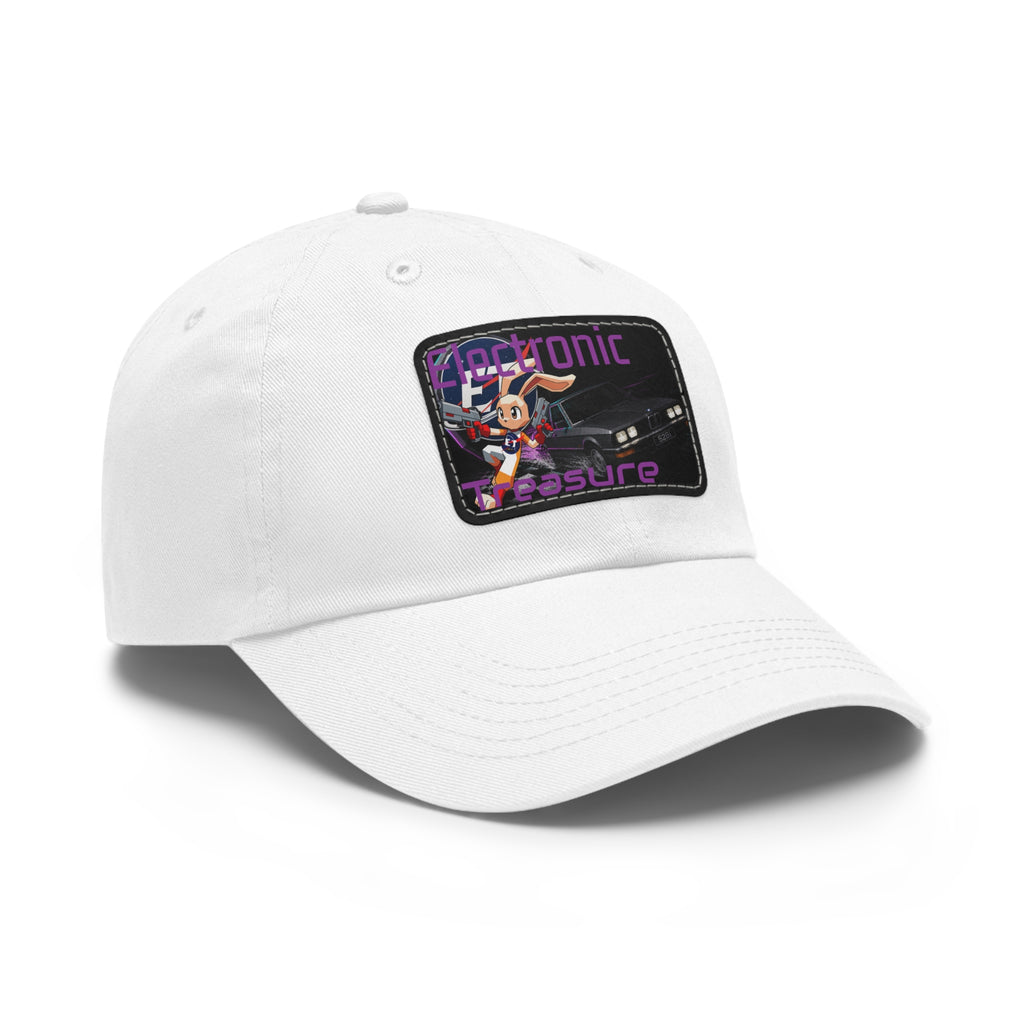 Electronic Treasure Dad Hat – Enzo Mascot Rectangular Leather Patch Cap