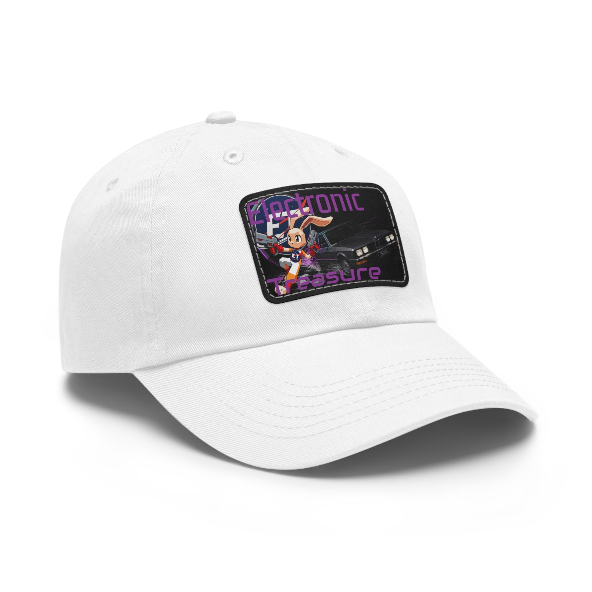 Electronic Treasure Dad Hat – Enzo Mascot Rectangular Leather Patch Cap
