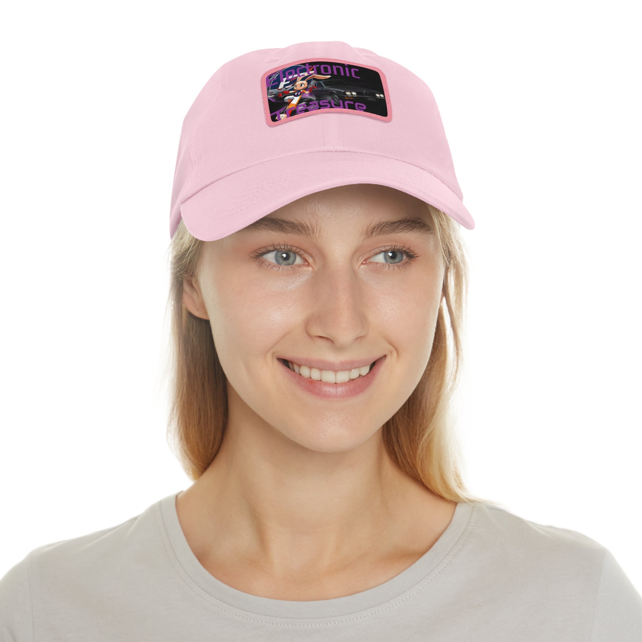 Electronic Treasure Dad Hat – Enzo Mascot Rectangular Leather Patch Cap