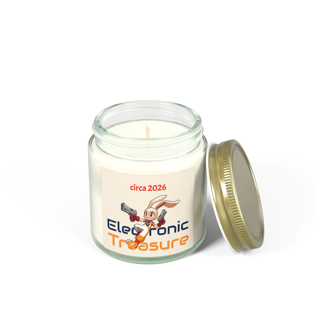 Electronic Treasure Candle — Coconut Apricot | "circa 2026" Low Poly Rabbit Gunslinger Jar Candle