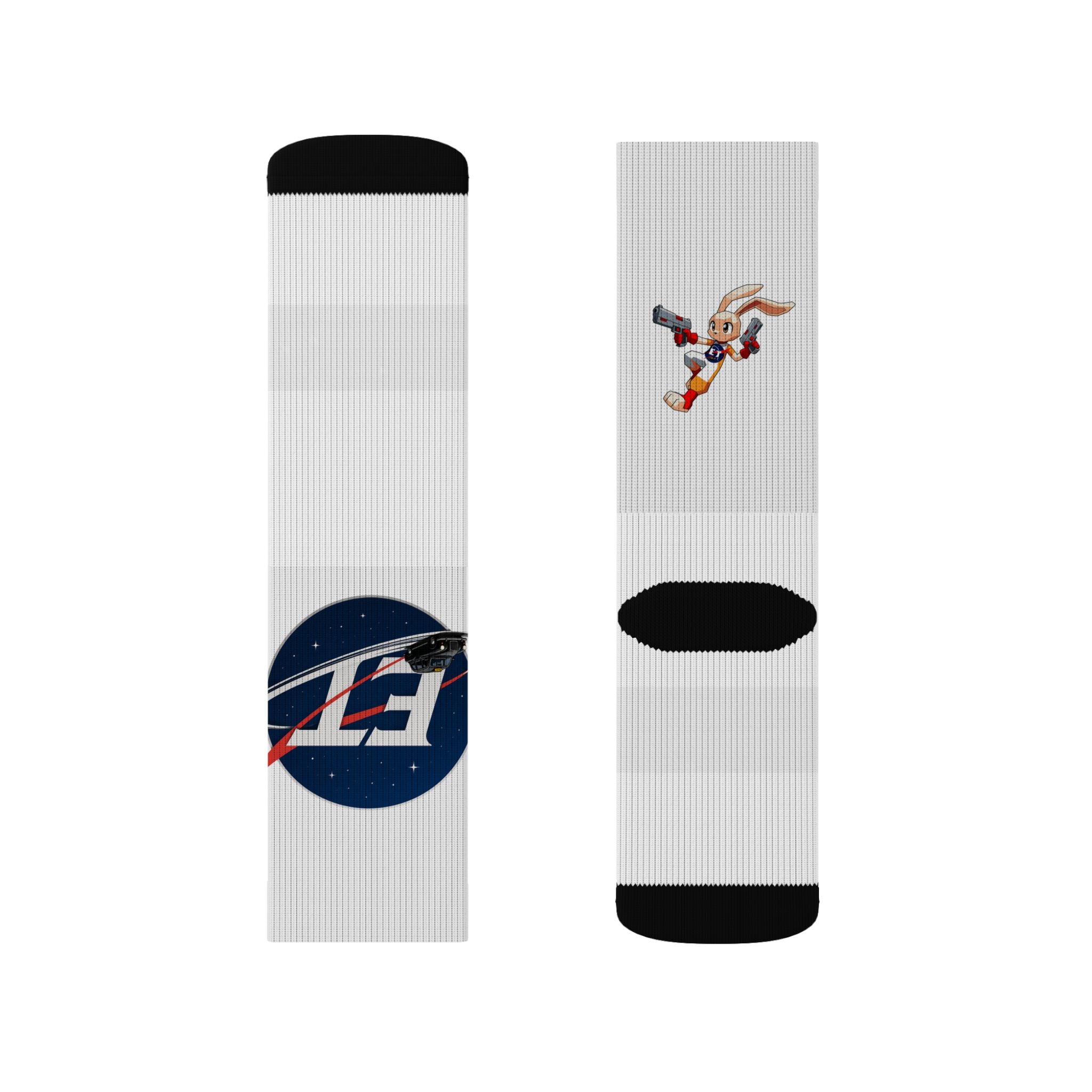Electronic Treasure Sublimation Socks – Enzo Mascot & Electronic Treasure Logo Design