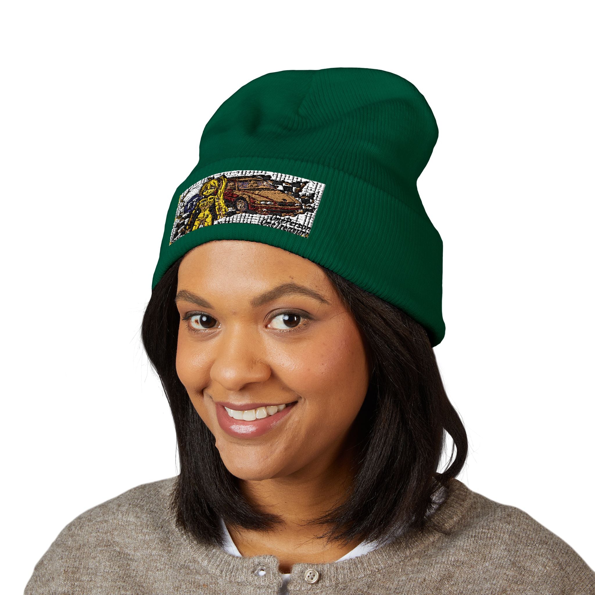 Yellow Haired Racer Embroidered Cuffed Beanie | Anime Racing Winter Hat | BMW Anime Streetwear Beanie | Vocaloid Car Club Knit Hat