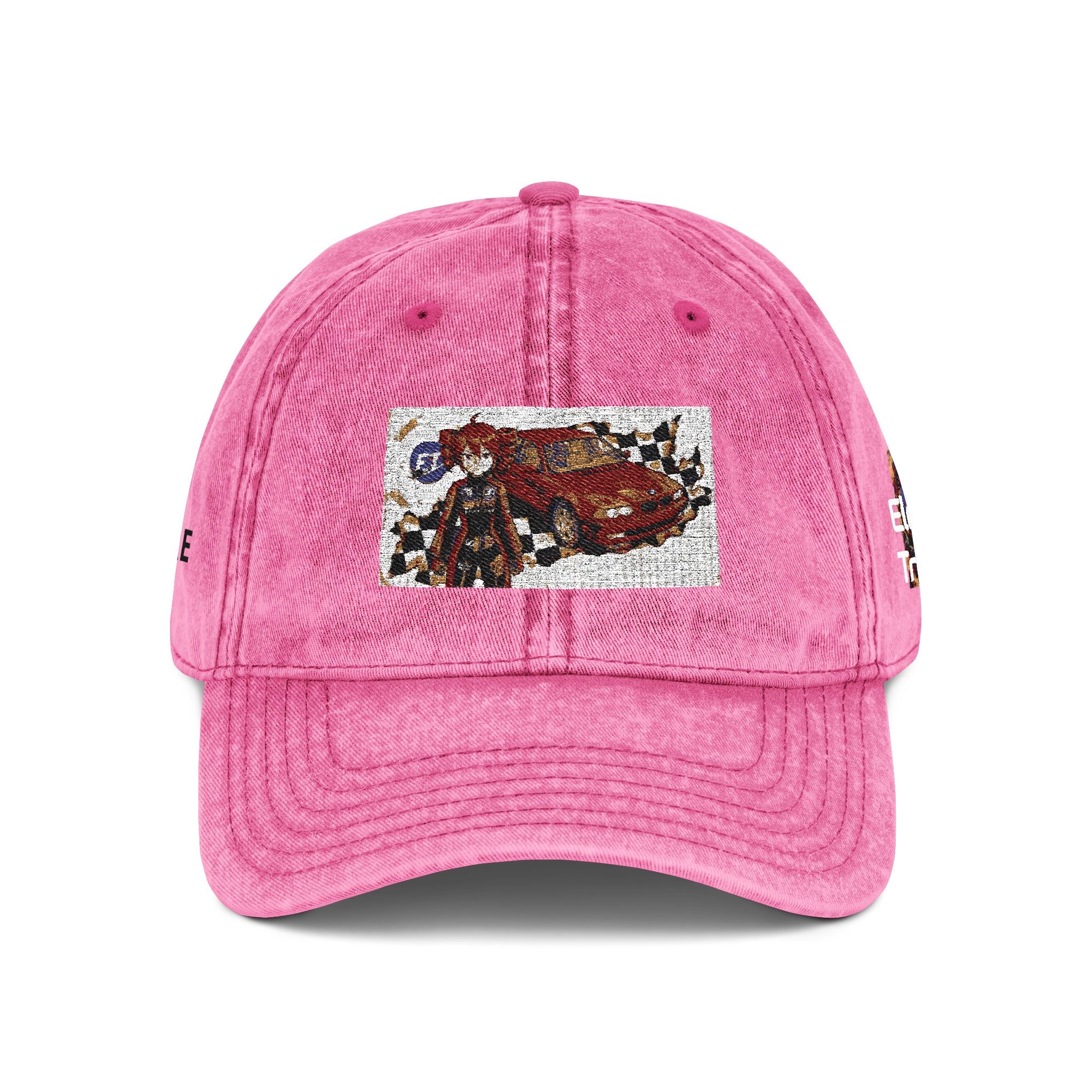 Red Haired Racer Vintage Embroidered Hat | Anime Racing Dad Cap | BMW Anime Washed Cap | Vocaloid Car Club Baseball Hat