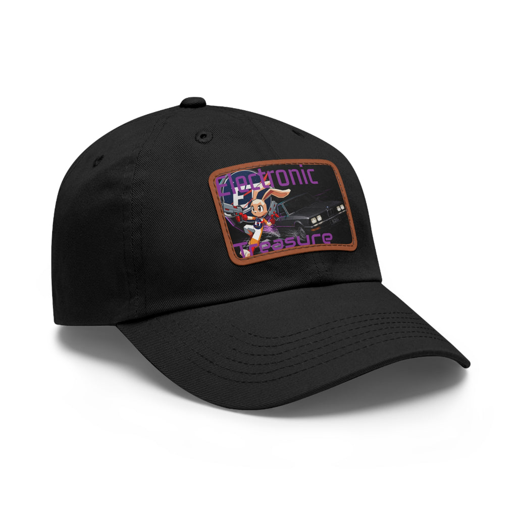 Electronic Treasure Dad Hat – Enzo Mascot Rectangular Leather Patch Cap