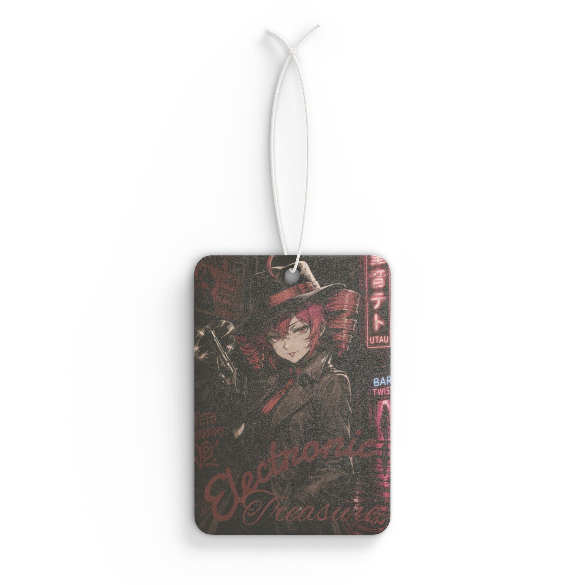 Kasane Teto "Gangsta Noir" Car Air Freshener | UTAU Anime Vocaloid-Style Detective Art | Electronic Treasure