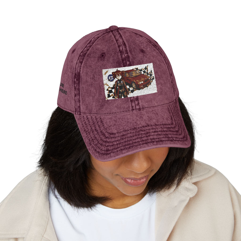 Red Haired Racer Vintage Embroidered Hat | Anime Racing Dad Cap | BMW Anime Washed Cap | Vocaloid Car Club Baseball Hat