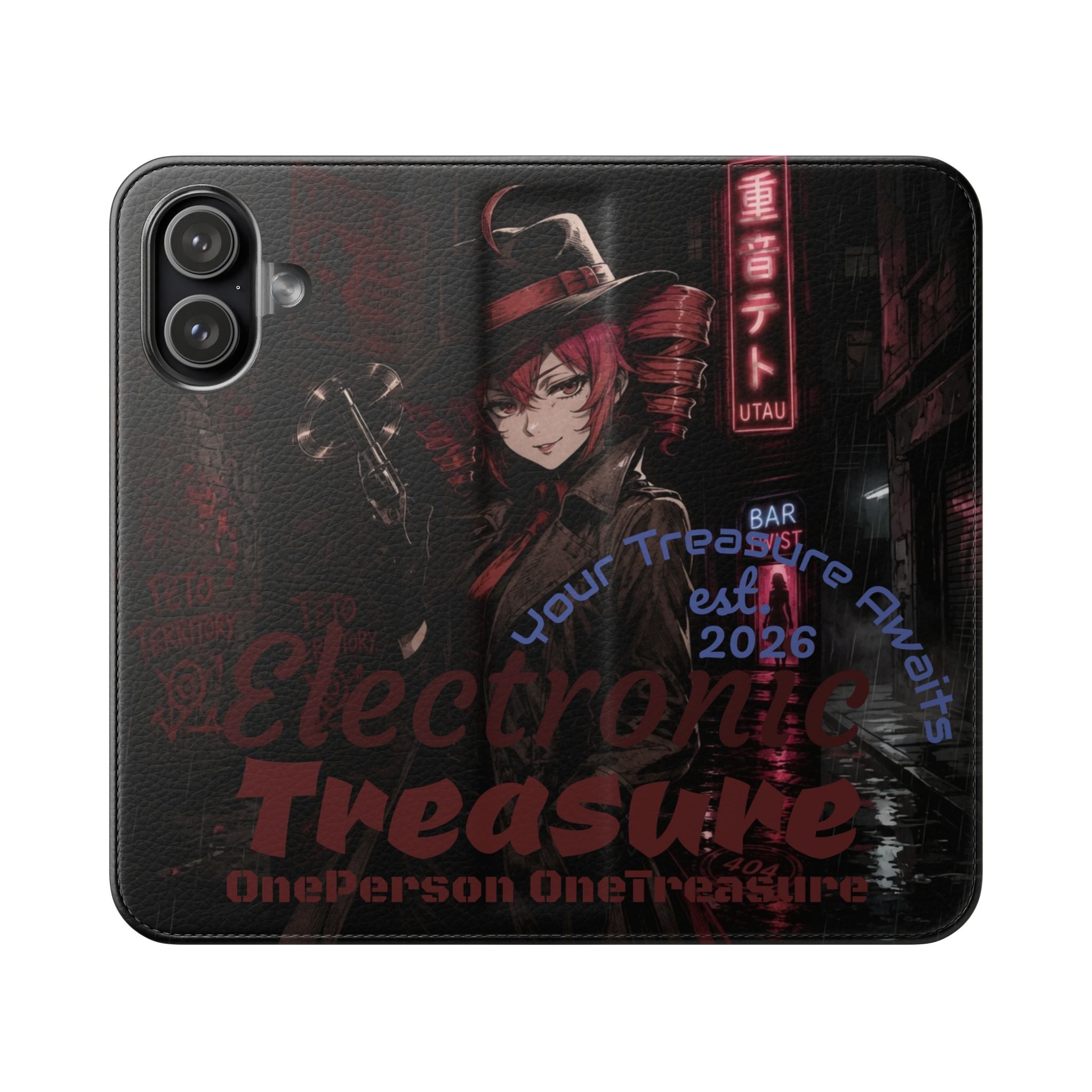 Kasane Teto "Gangsta Noir" Flip Phone Case | Gothic Anime Wallet Cover | Electronic Treasure