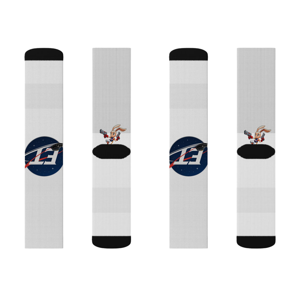 Electronic Treasure Sublimation Socks – Enzo Mascot & Electronic Treasure Logo Design