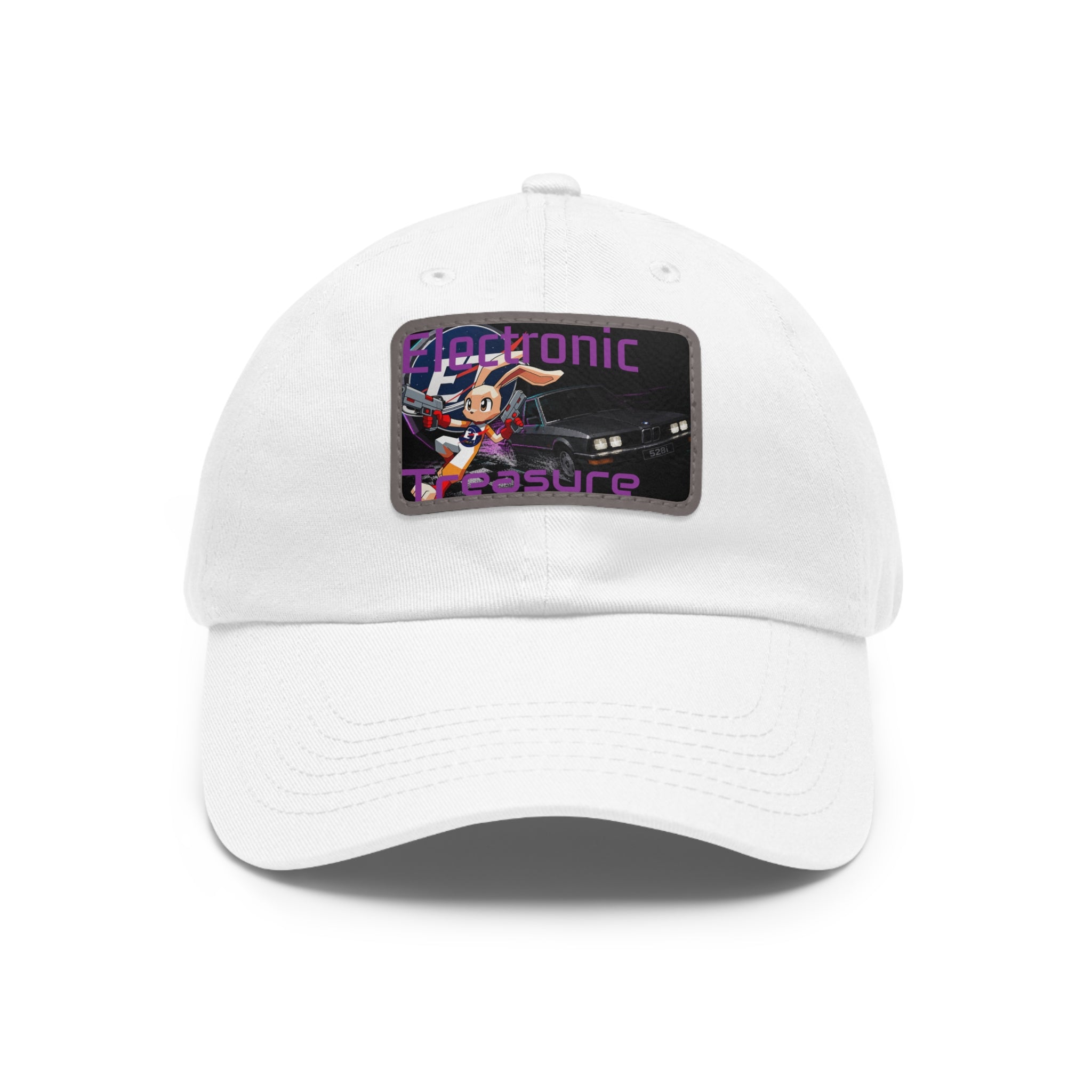 Electronic Treasure Dad Hat – Enzo Mascot Rectangular Leather Patch Cap