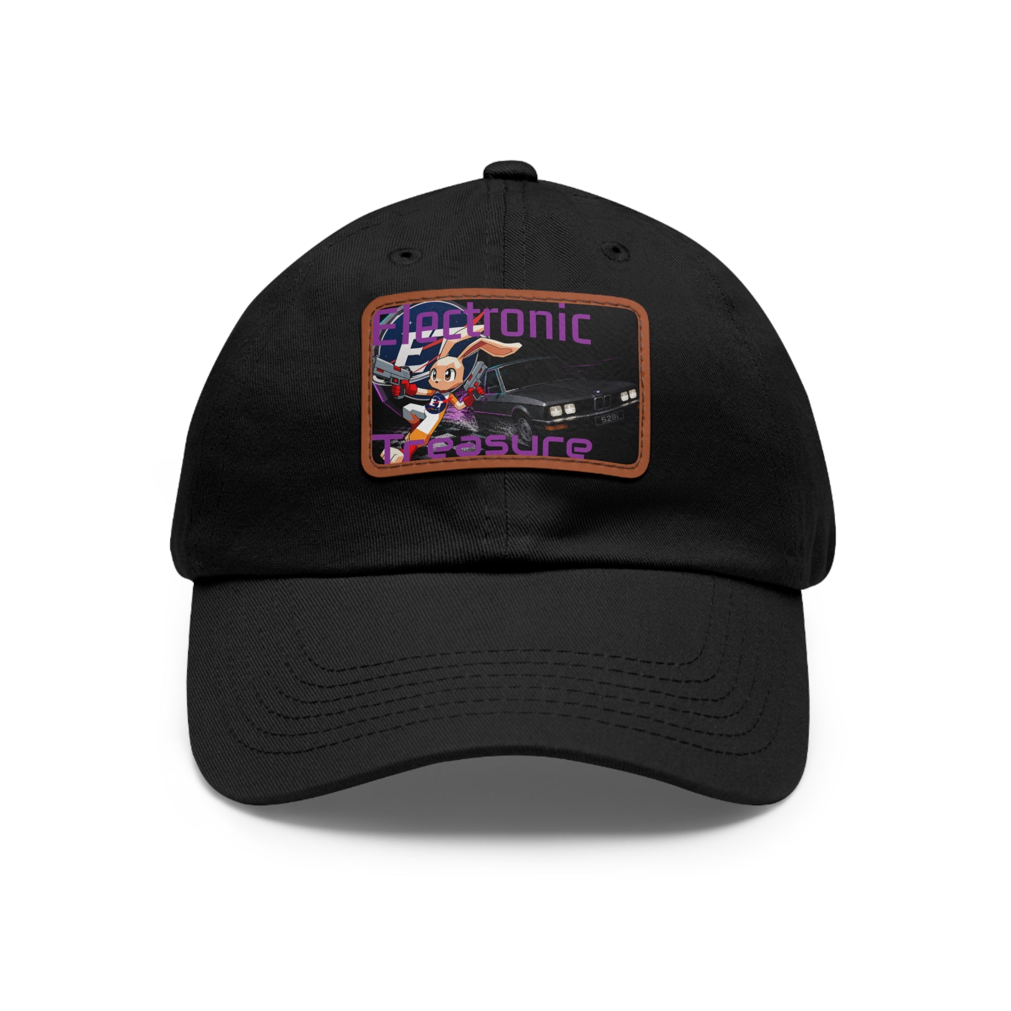 Electronic Treasure Dad Hat – Enzo Mascot Rectangular Leather Patch Cap
