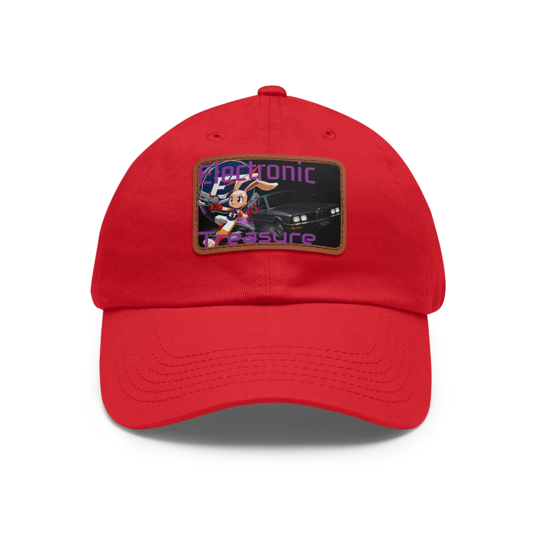 Electronic Treasure Dad Hat – Enzo Mascot Rectangular Leather Patch Cap