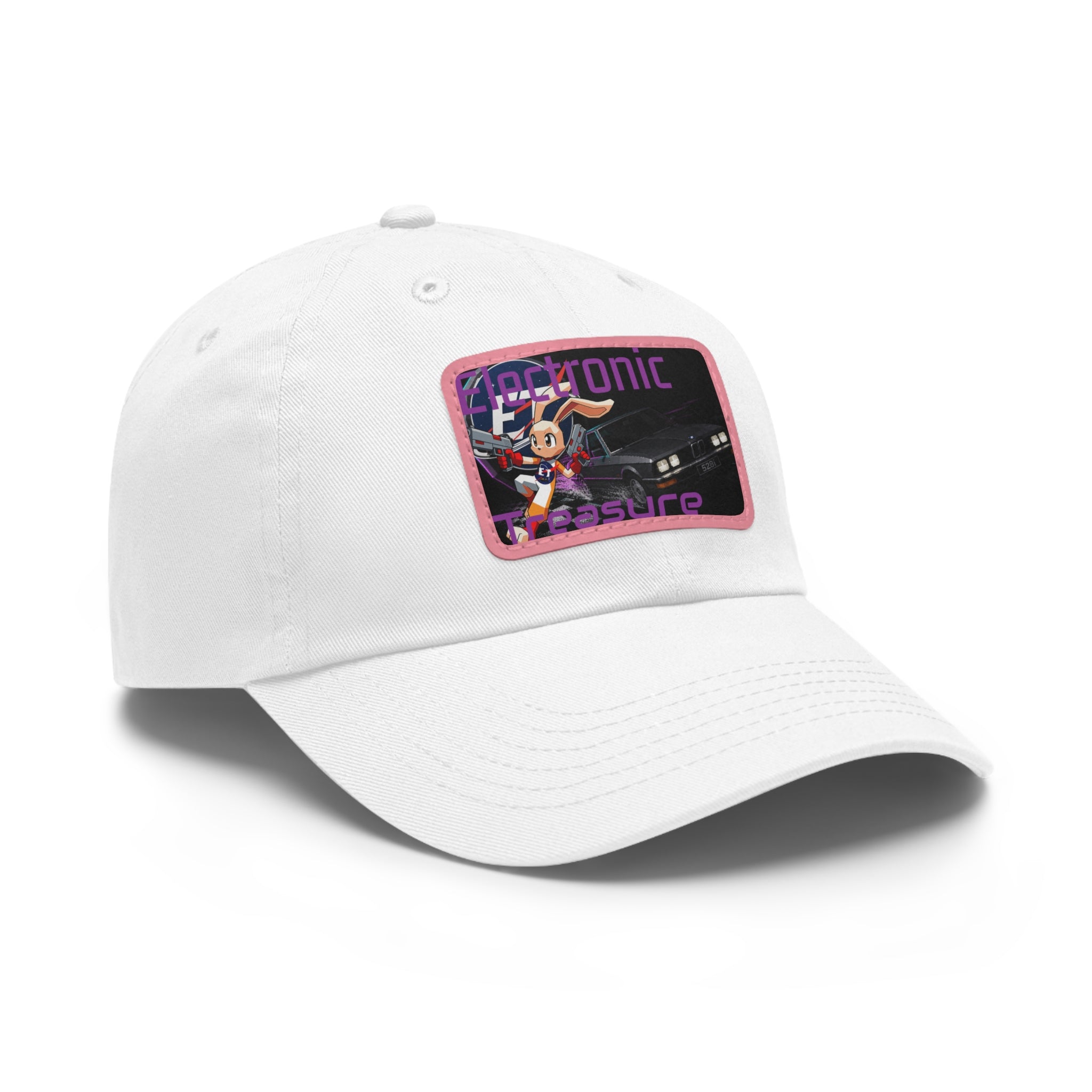 Electronic Treasure Dad Hat – Enzo Mascot Rectangular Leather Patch Cap