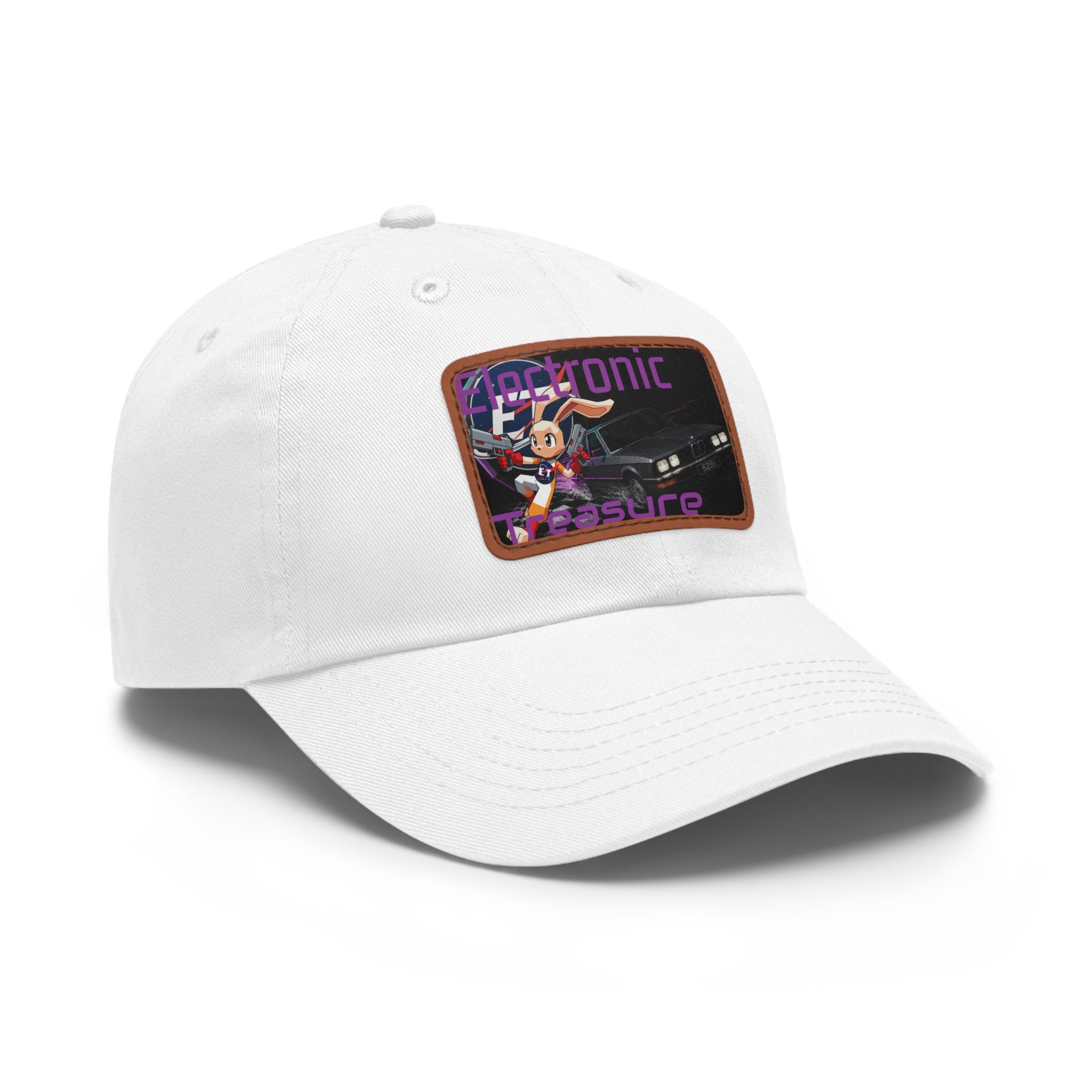 Electronic Treasure Dad Hat – Enzo Mascot Rectangular Leather Patch Cap