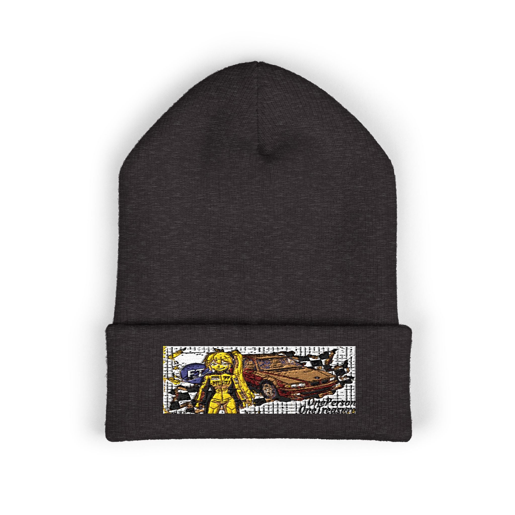 Yellow Haired Racer Embroidered Cuffed Beanie | Anime Racing Winter Hat | BMW Anime Streetwear Beanie | Vocaloid Car Club Knit Hat