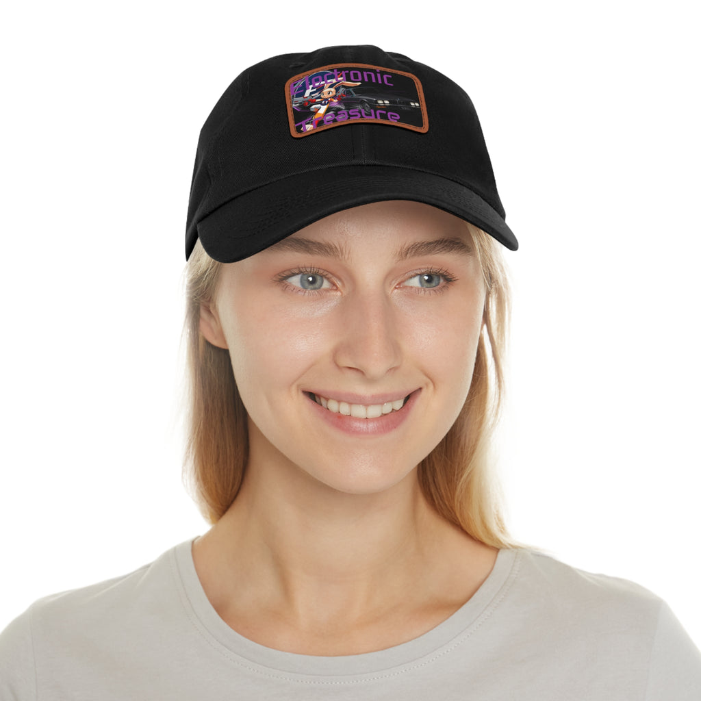 Electronic Treasure Dad Hat – Enzo Mascot Rectangular Leather Patch Cap