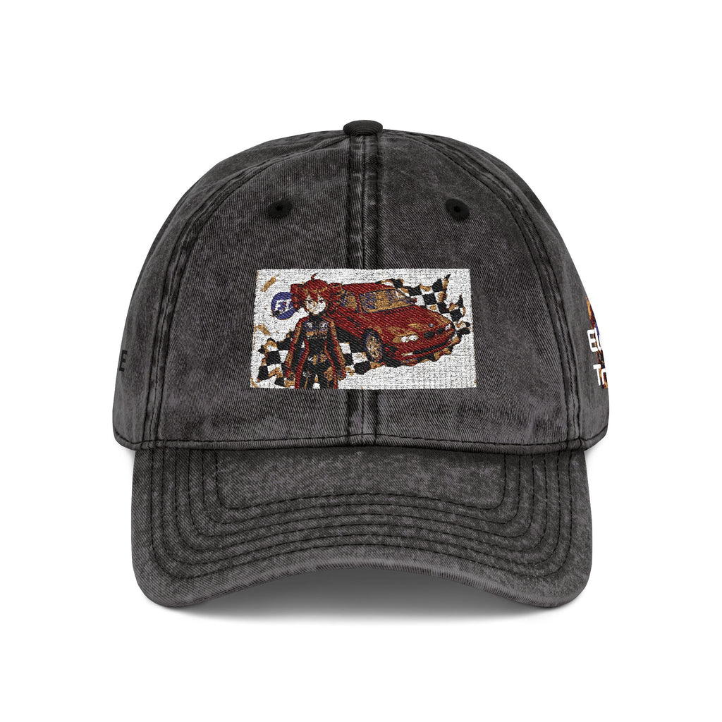 Red Haired Racer Vintage Embroidered Hat | Anime Racing Dad Cap | BMW Anime Washed Cap | Vocaloid Car Club Baseball Hat