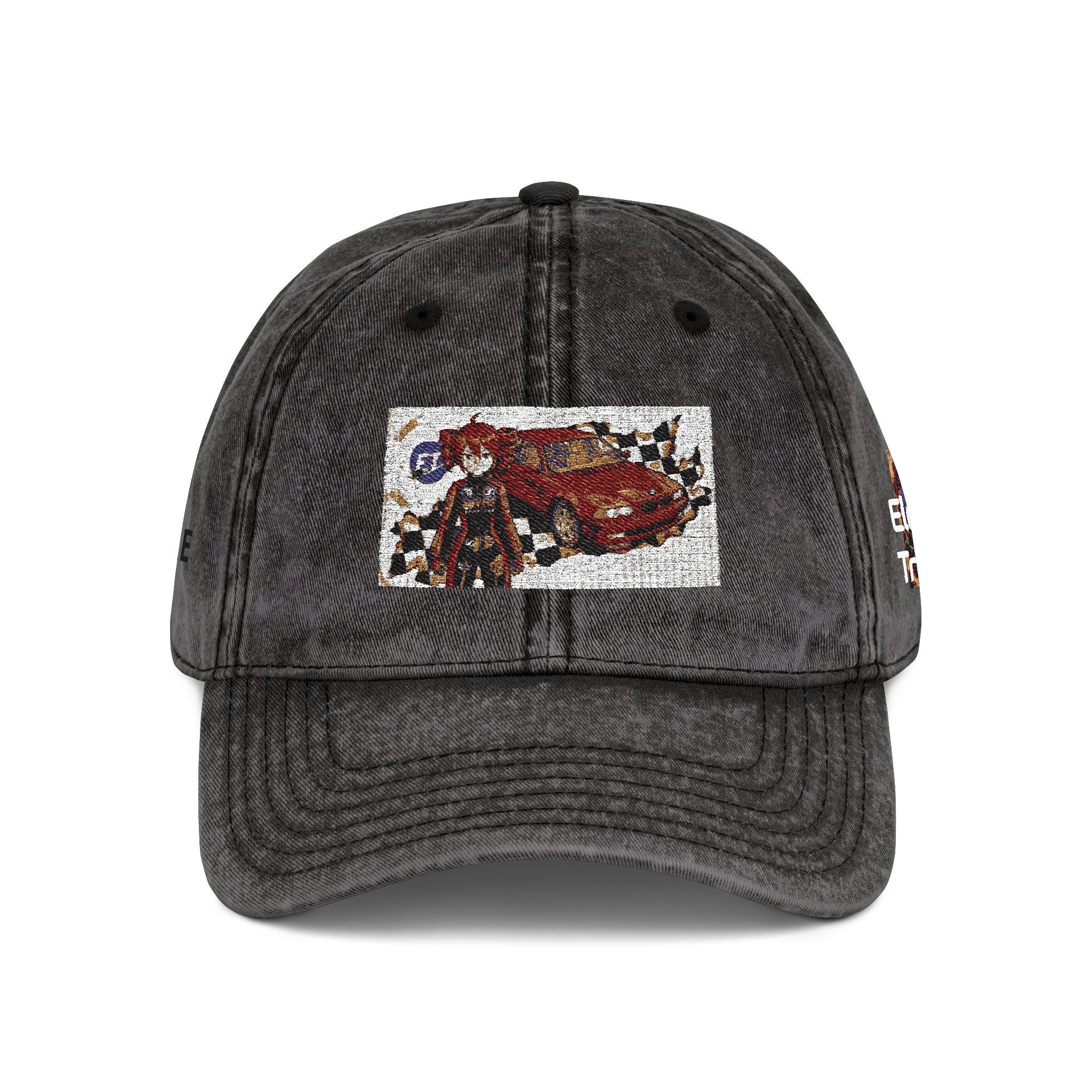 Red Haired Racer Vintage Embroidered Hat | Anime Racing Dad Cap | BMW Anime Washed Cap | Vocaloid Car Club Baseball Hat