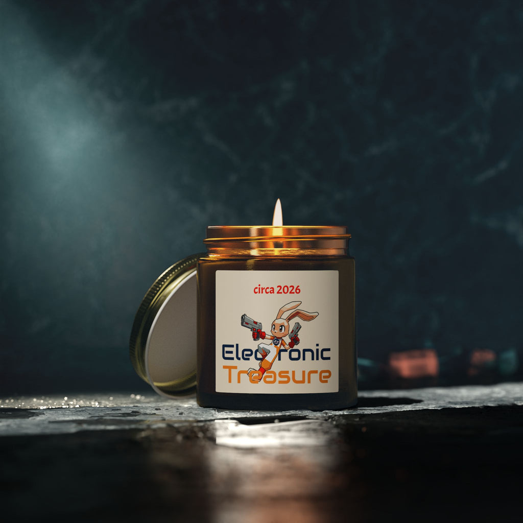 Electronic Treasure Candle — Coconut Apricot | "circa 2026" Low Poly Rabbit Gunslinger Jar Candle