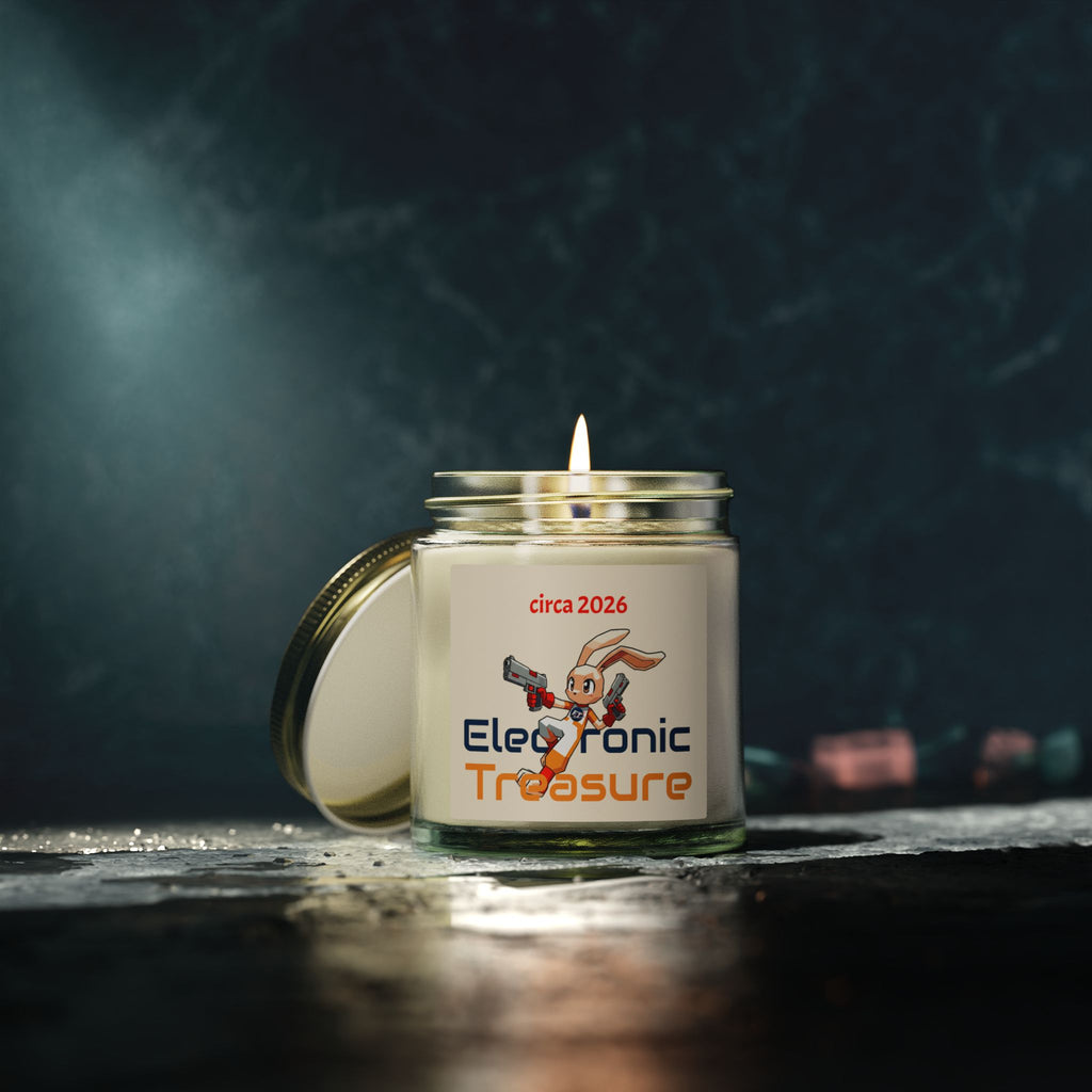 Electronic Treasure Candle — Coconut Apricot | "circa 2026" Low Poly Rabbit Gunslinger Jar Candle