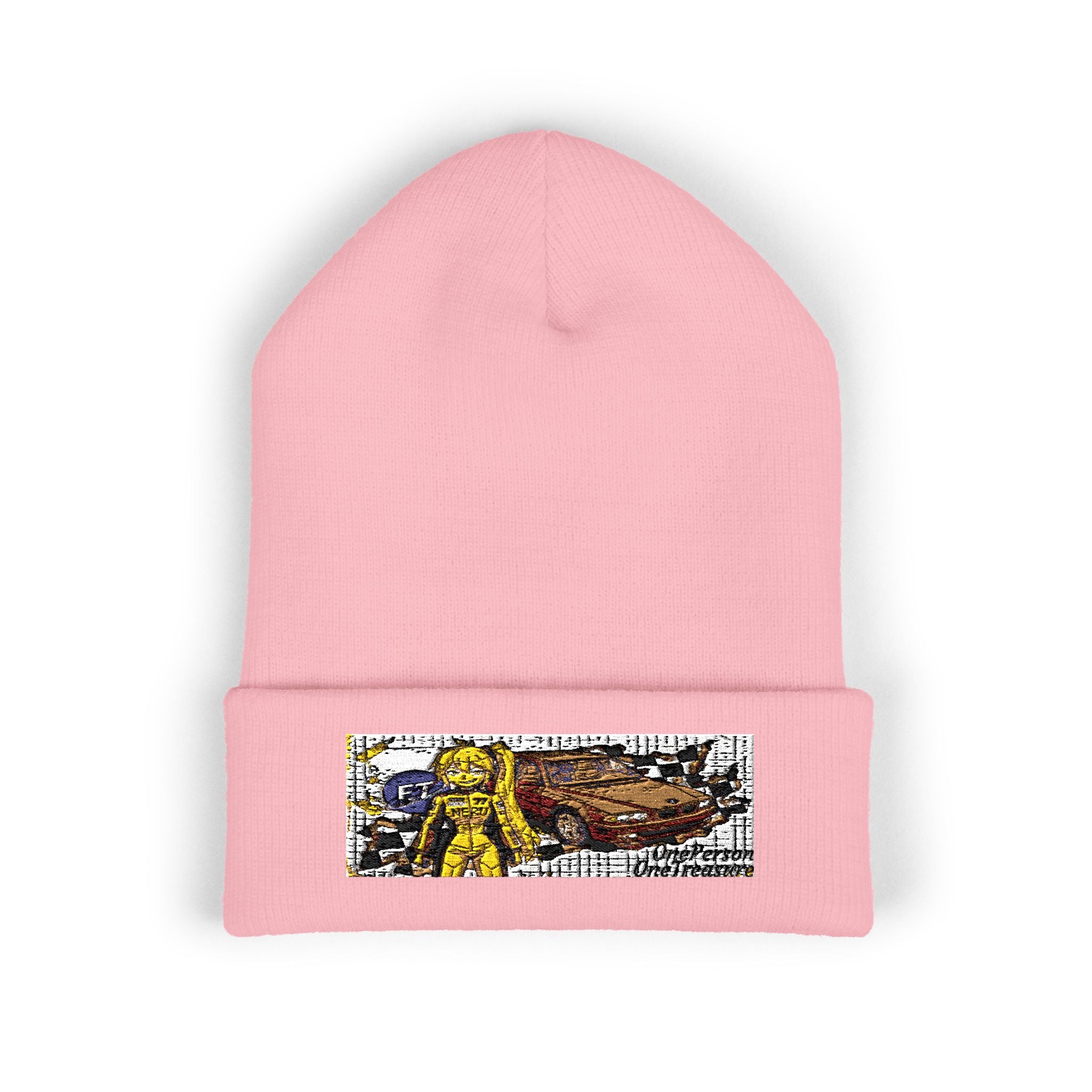 Yellow Haired Racer Embroidered Cuffed Beanie | Anime Racing Winter Hat | BMW Anime Streetwear Beanie | Vocaloid Car Club Knit Hat
