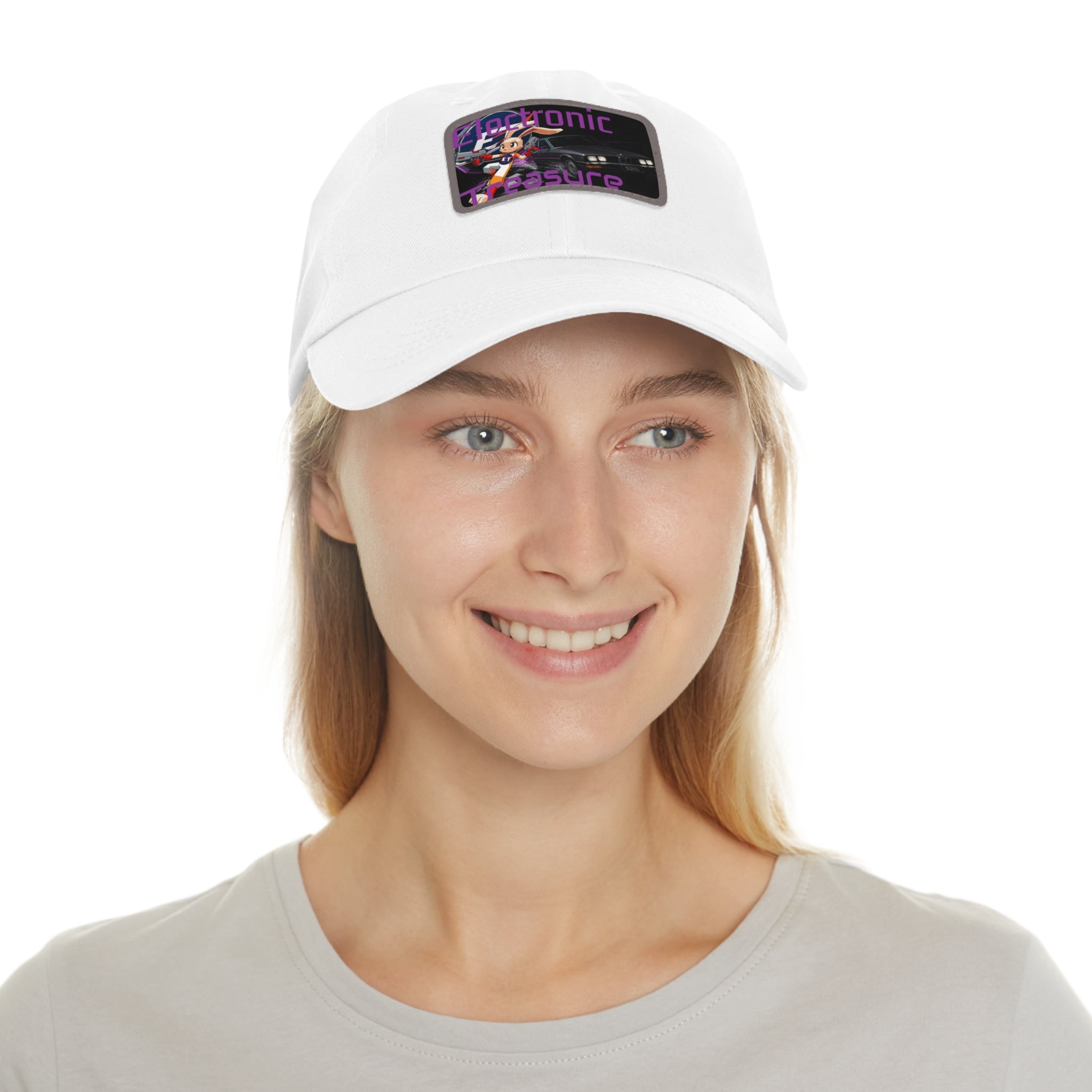 Electronic Treasure Dad Hat – Enzo Mascot Rectangular Leather Patch Cap