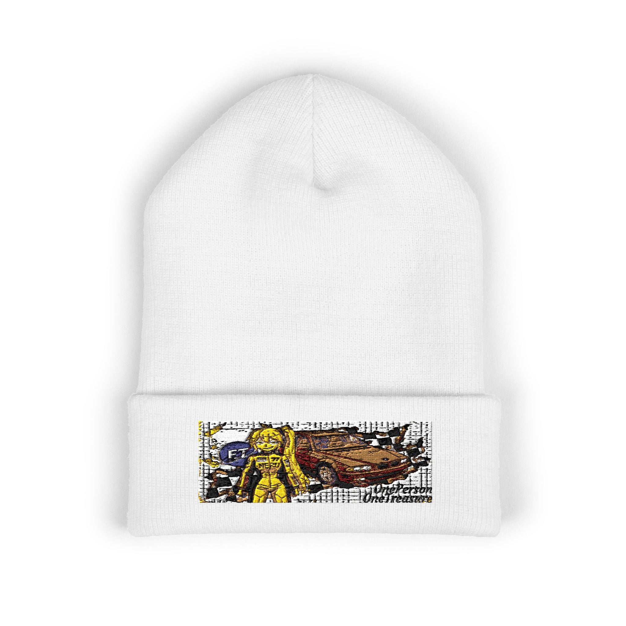 Yellow Haired Racer Embroidered Cuffed Beanie | Anime Racing Winter Hat | BMW Anime Streetwear Beanie | Vocaloid Car Club Knit Hat