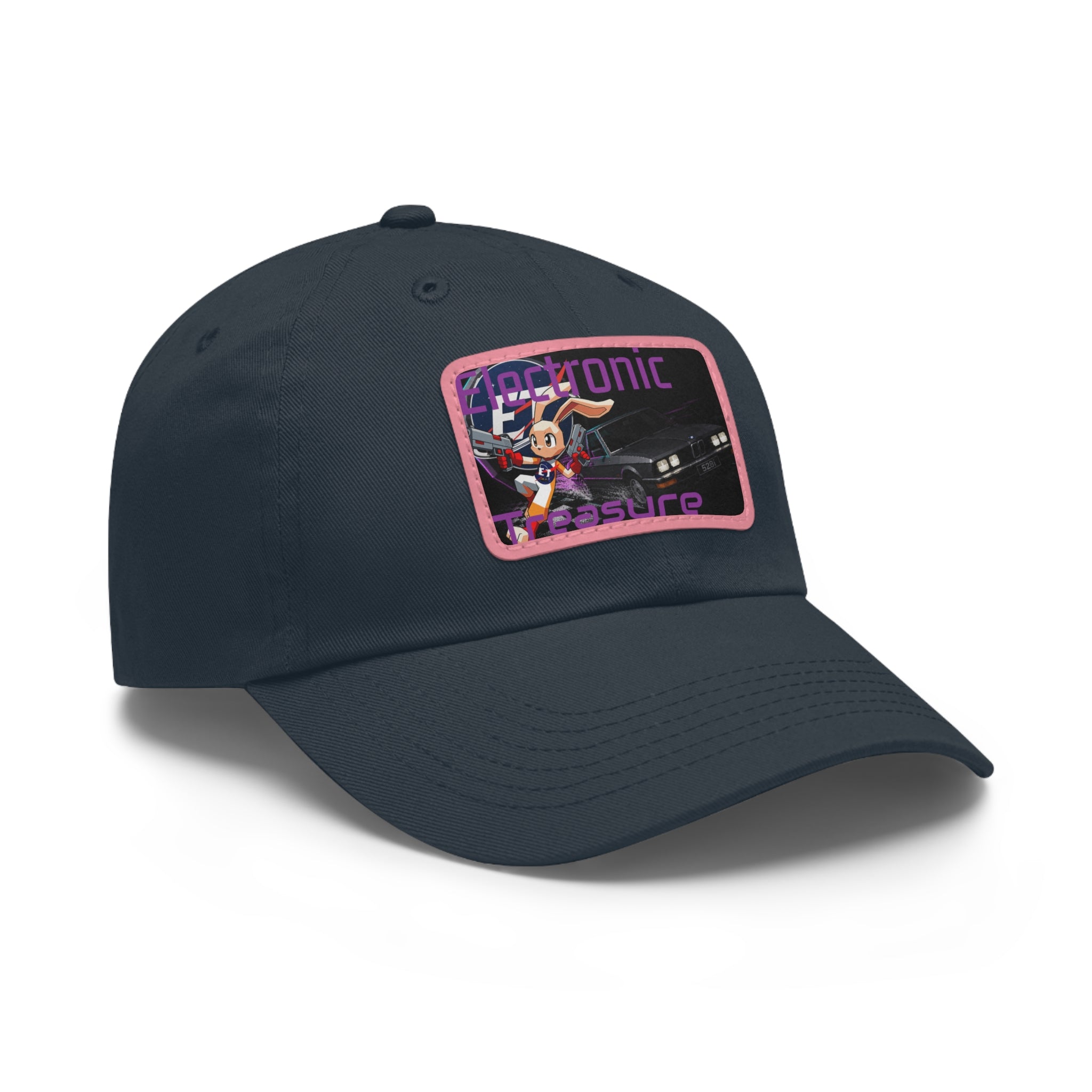 Electronic Treasure Dad Hat – Enzo Mascot Rectangular Leather Patch Cap