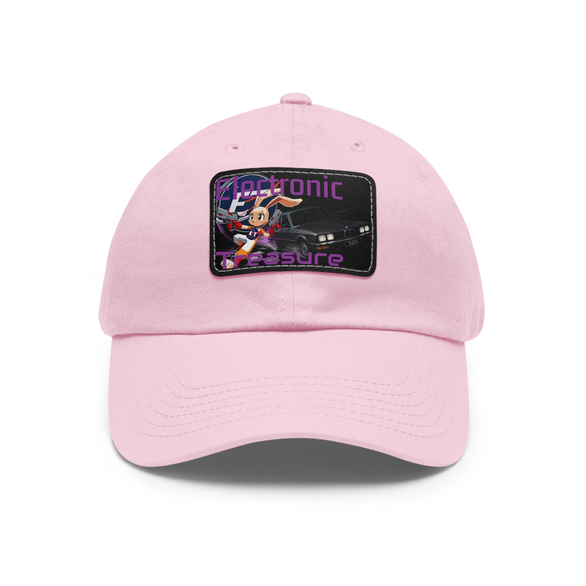 Electronic Treasure Dad Hat – Enzo Mascot Rectangular Leather Patch Cap