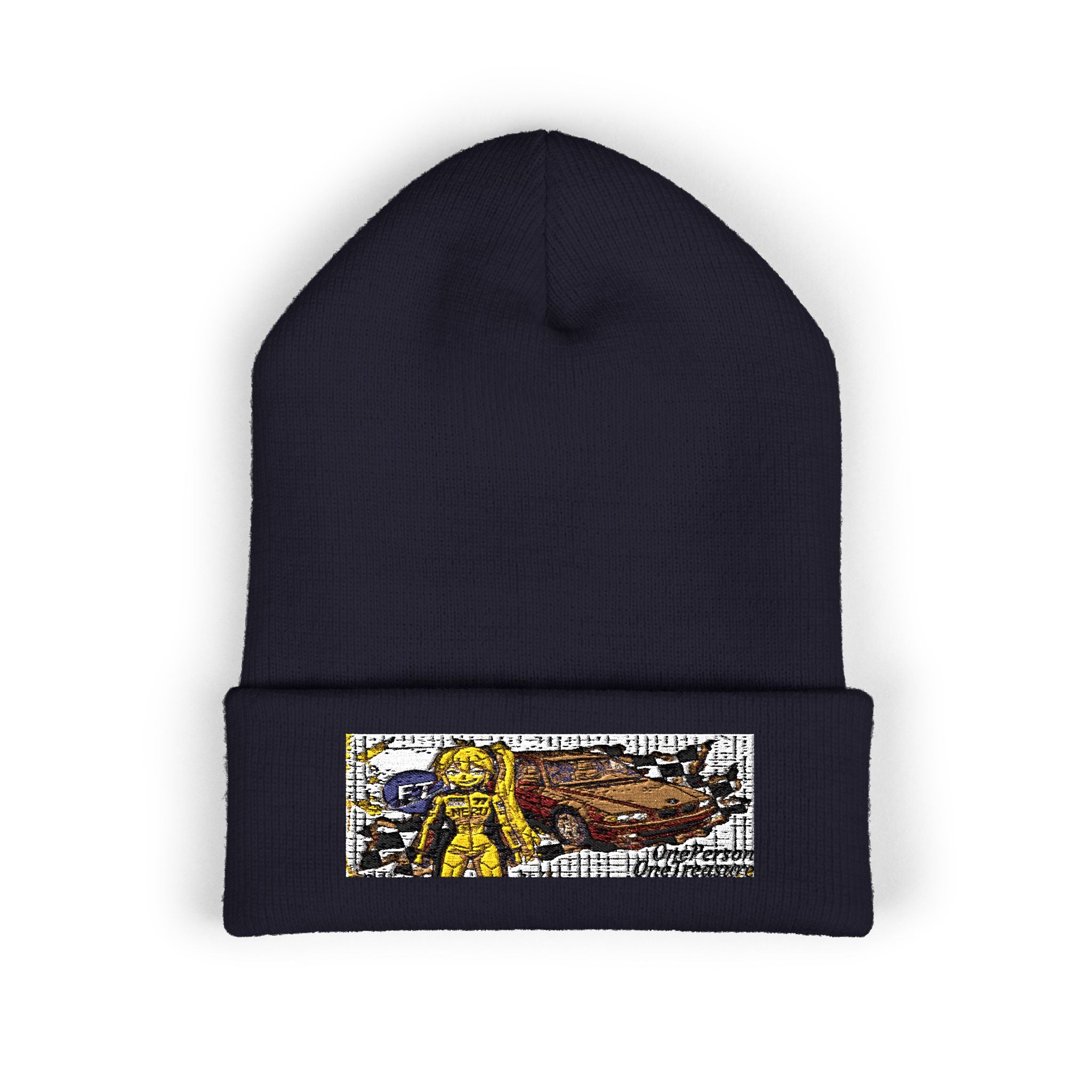 Yellow Haired Racer Embroidered Cuffed Beanie | Anime Racing Winter Hat | BMW Anime Streetwear Beanie | Vocaloid Car Club Knit Hat